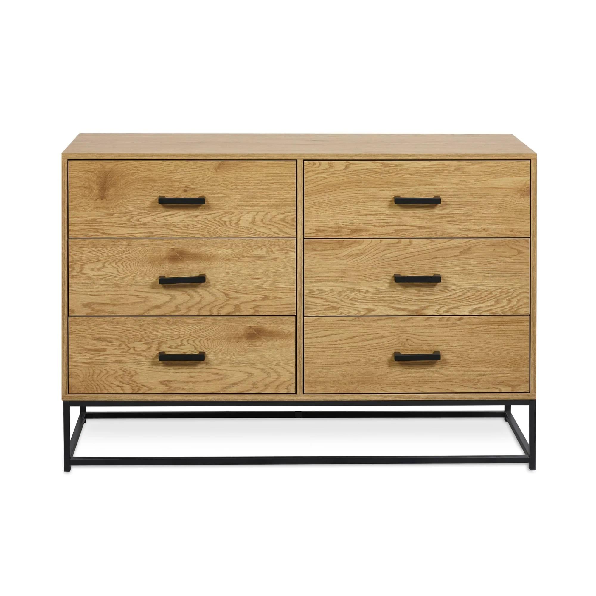 Harlow Light Oak Effect Chest of Drawers - 6 Drawer - Wide
