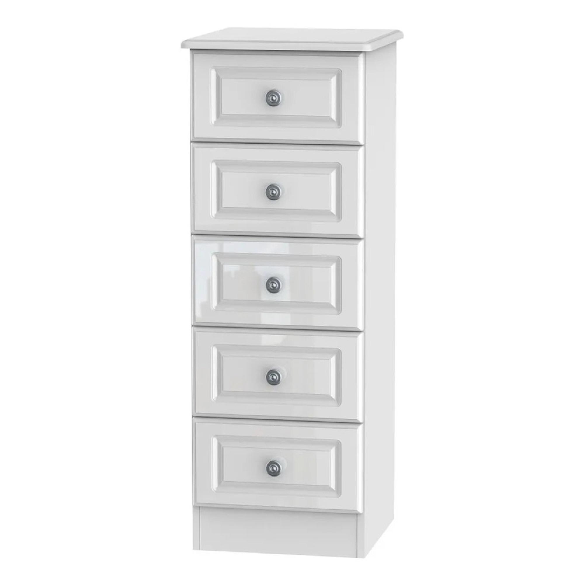 Pembroke Chest - Narrow - 5 Drawer - White Gloss