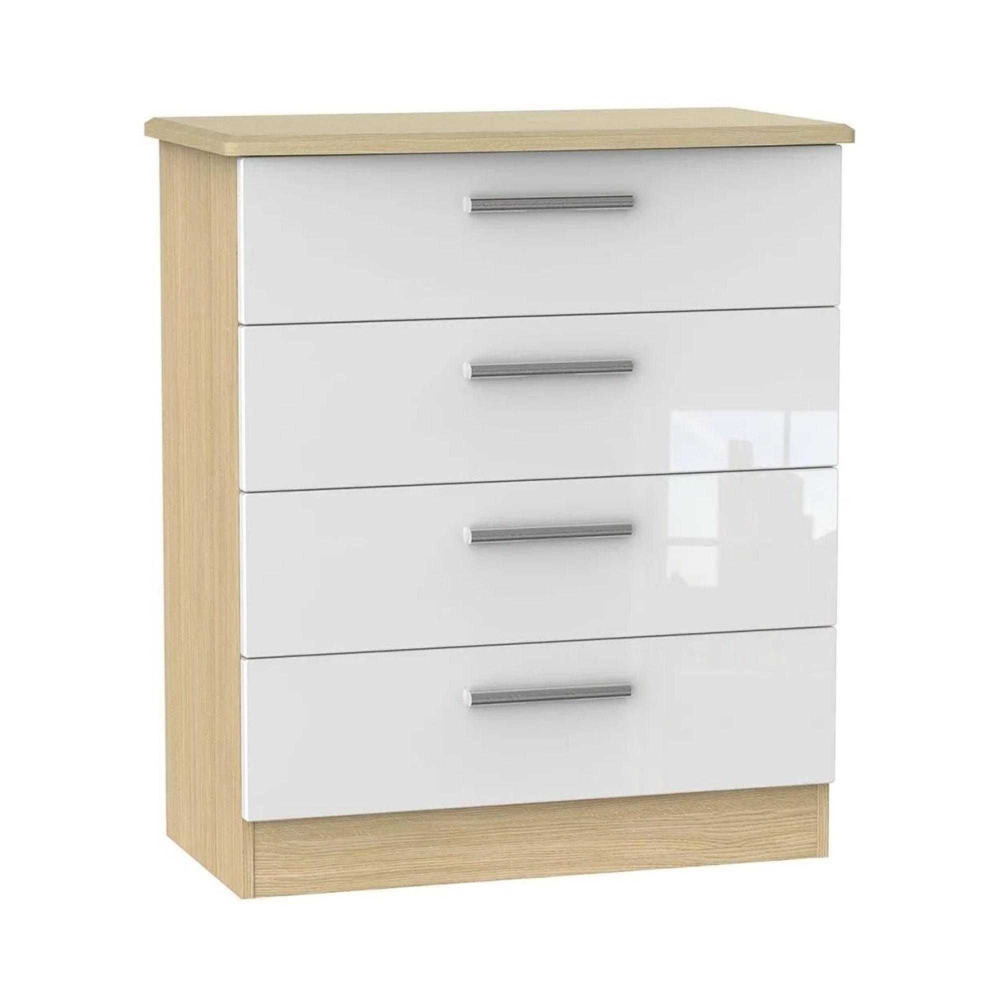 Knightsbridge Chest - 4 Drawer - White Gloss and Light Oak