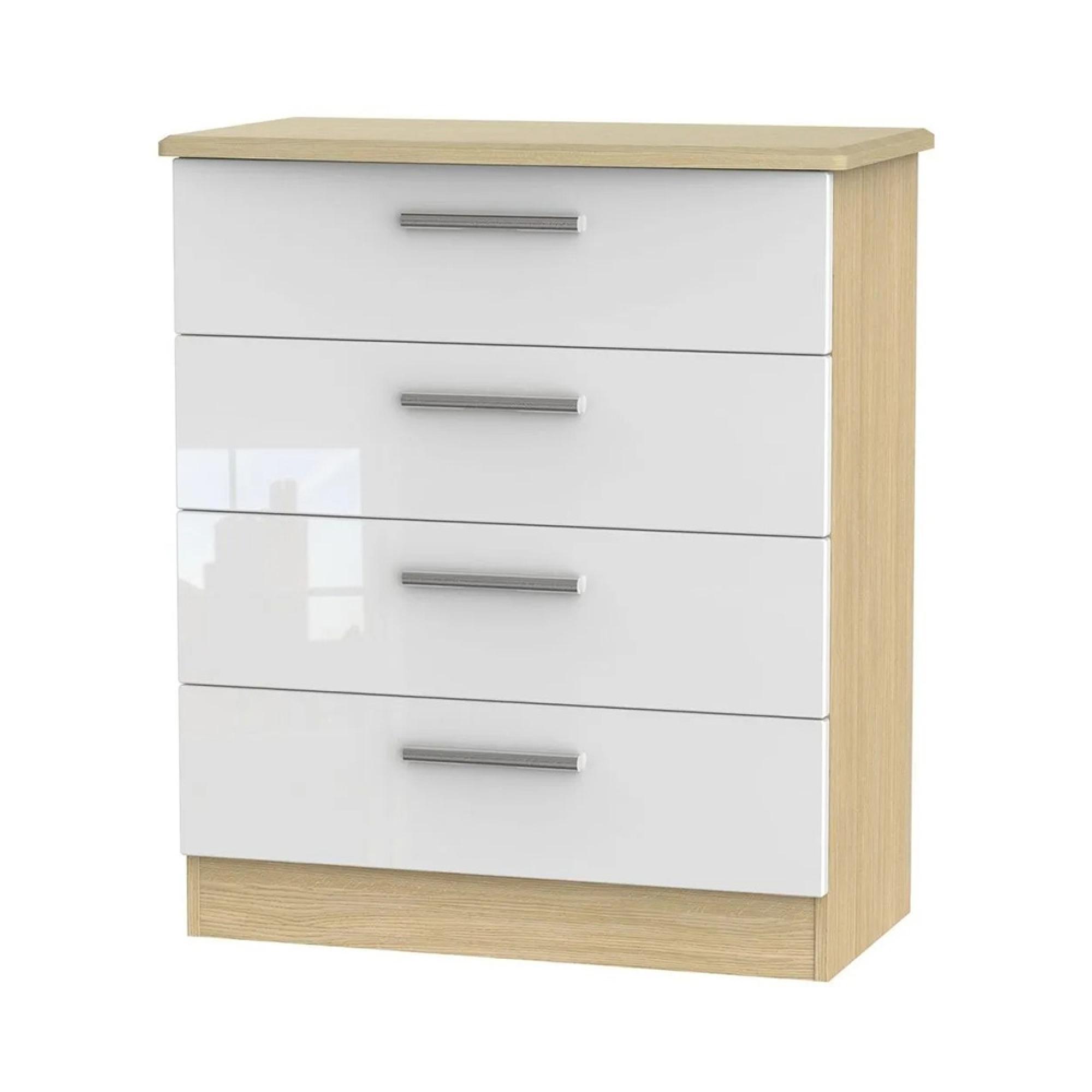 Knightsbridge Chest - 4 Drawer - White Gloss and Light Oak