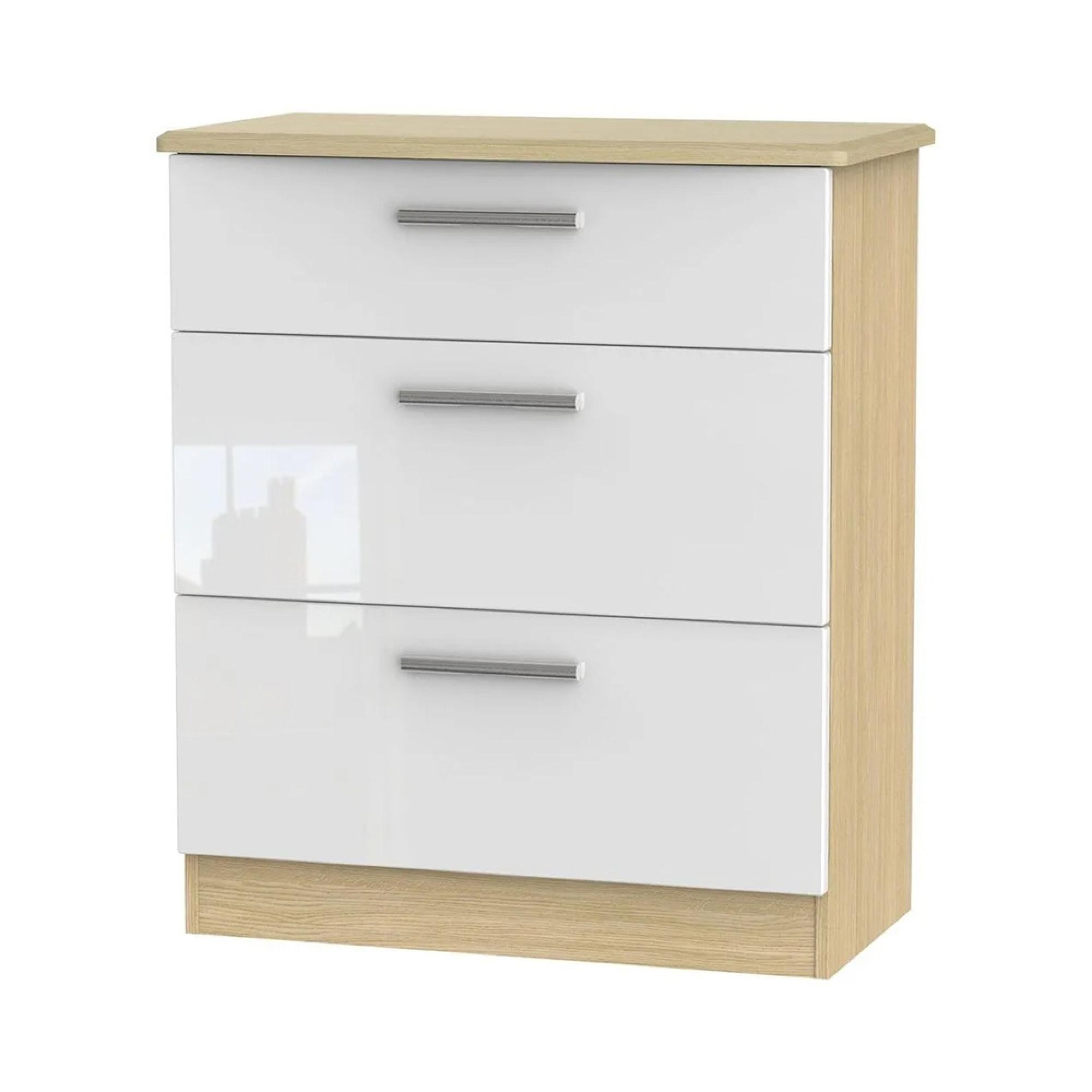 Knightsbridge Chest - Deep - 3 Drawer - White Gloss and Light Oak