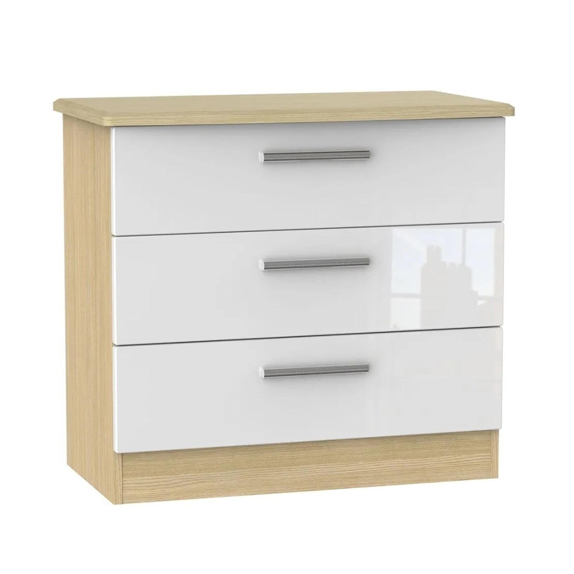 Knightsbridge Chest - Small - 3 Drawer - White Gloss and Light Oak