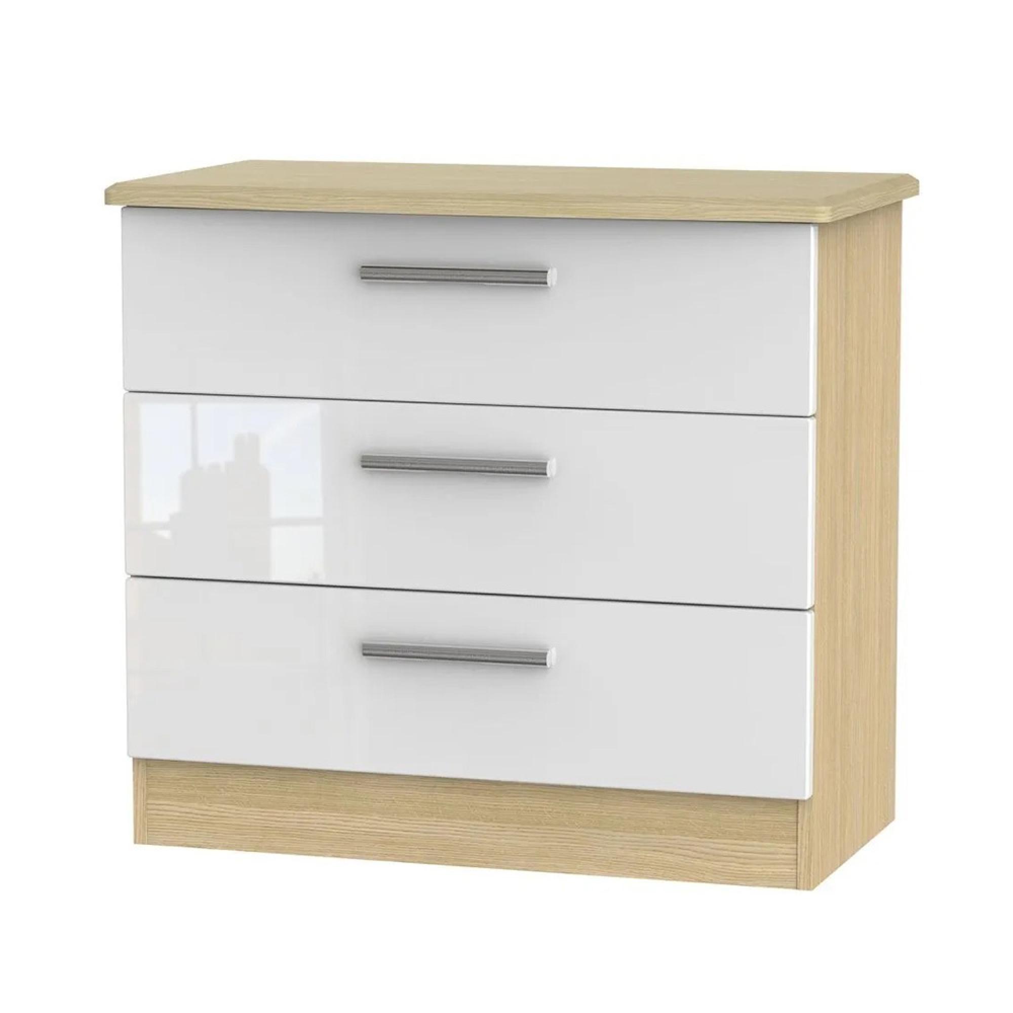 Knightsbridge Chest - Small - 3 Drawer - White Gloss and Light Oak
