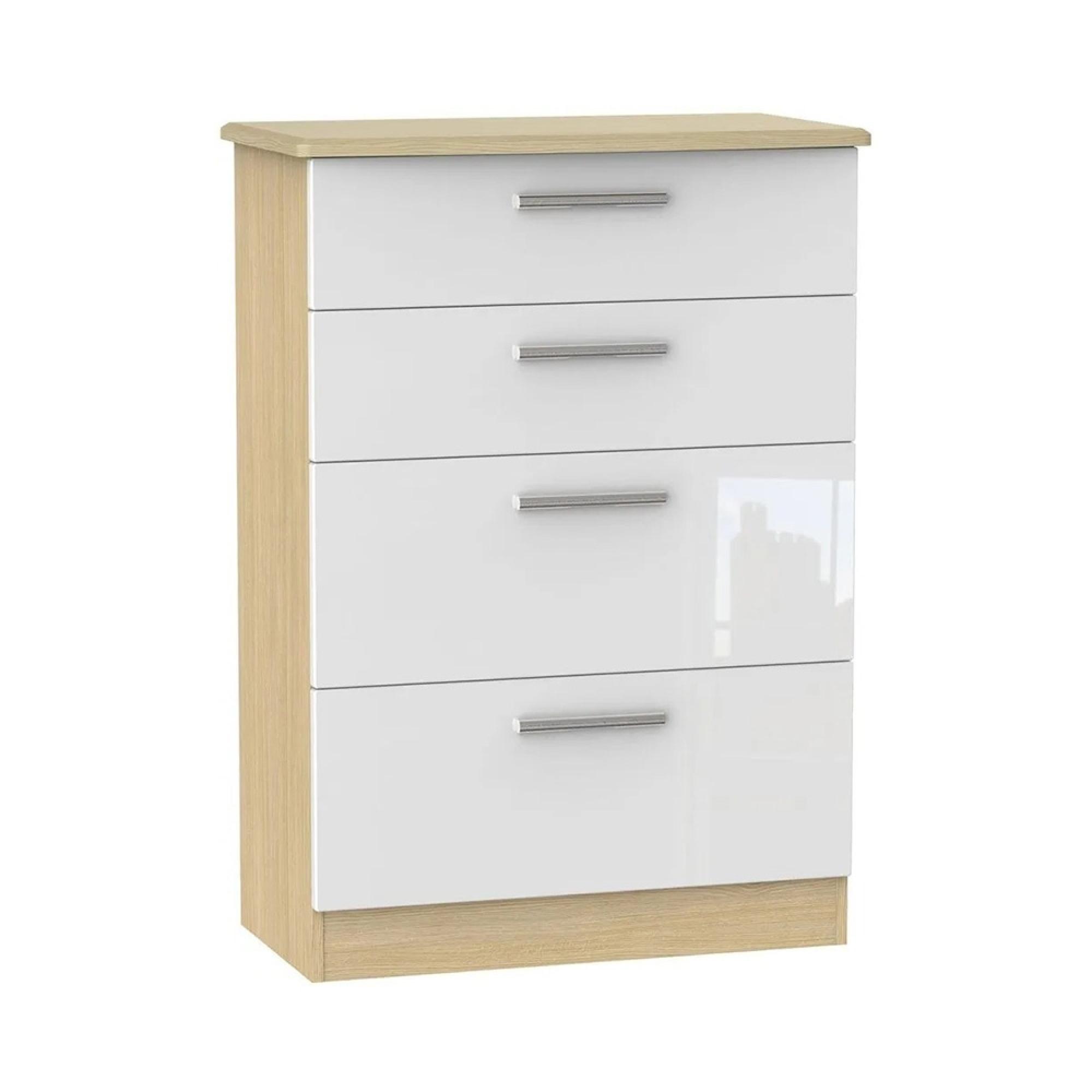 Knightsbridge Chest - Deep - 4 Drawer - White Gloss and Light Oak
