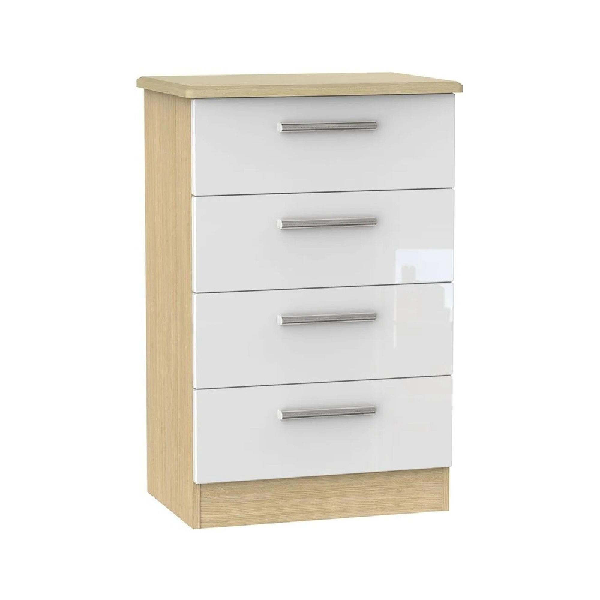 Knightsbridge Chest - Midi - 4 Drawer - White Gloss and Light Oak