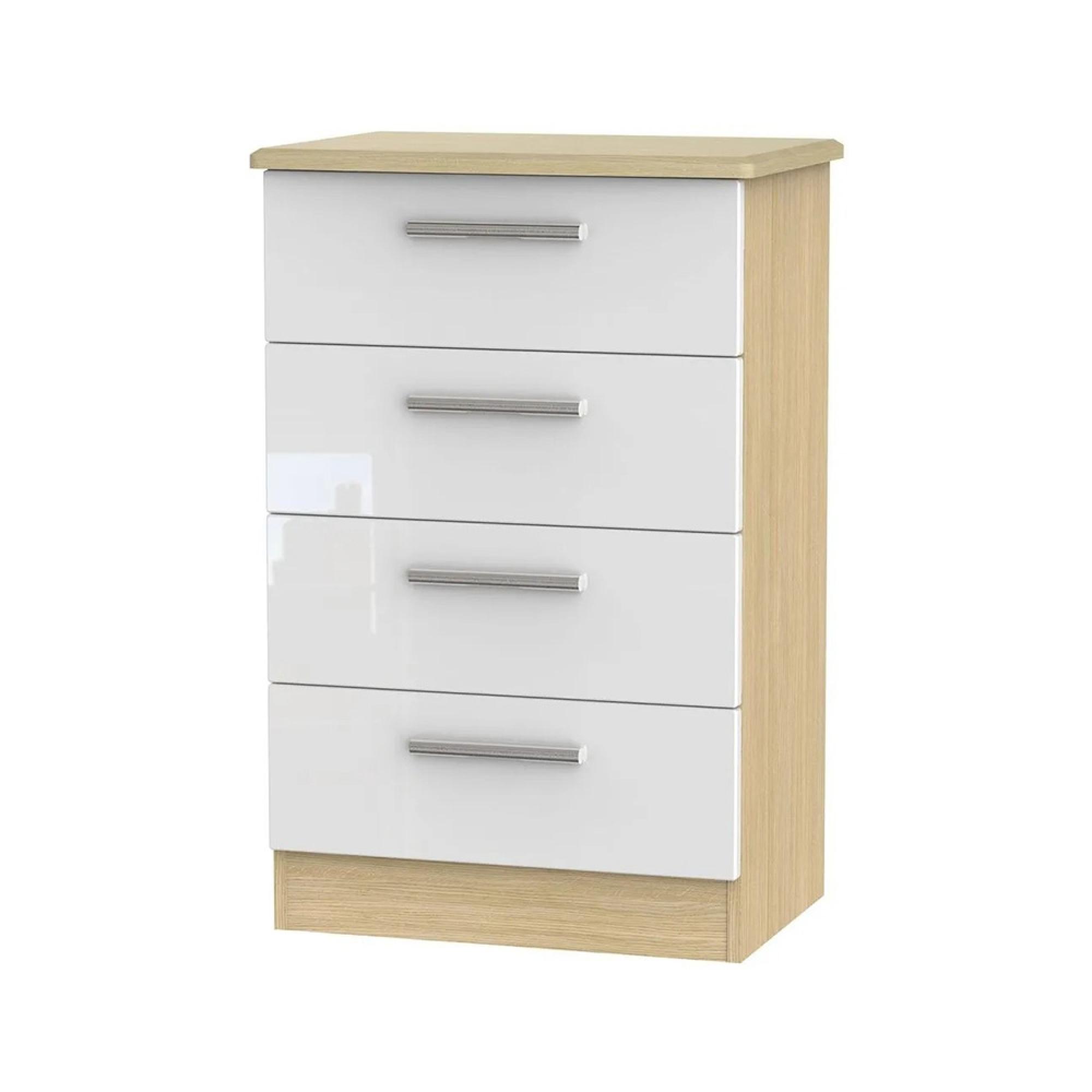 Knightsbridge Chest - Midi - 4 Drawer - White Gloss and Light Oak