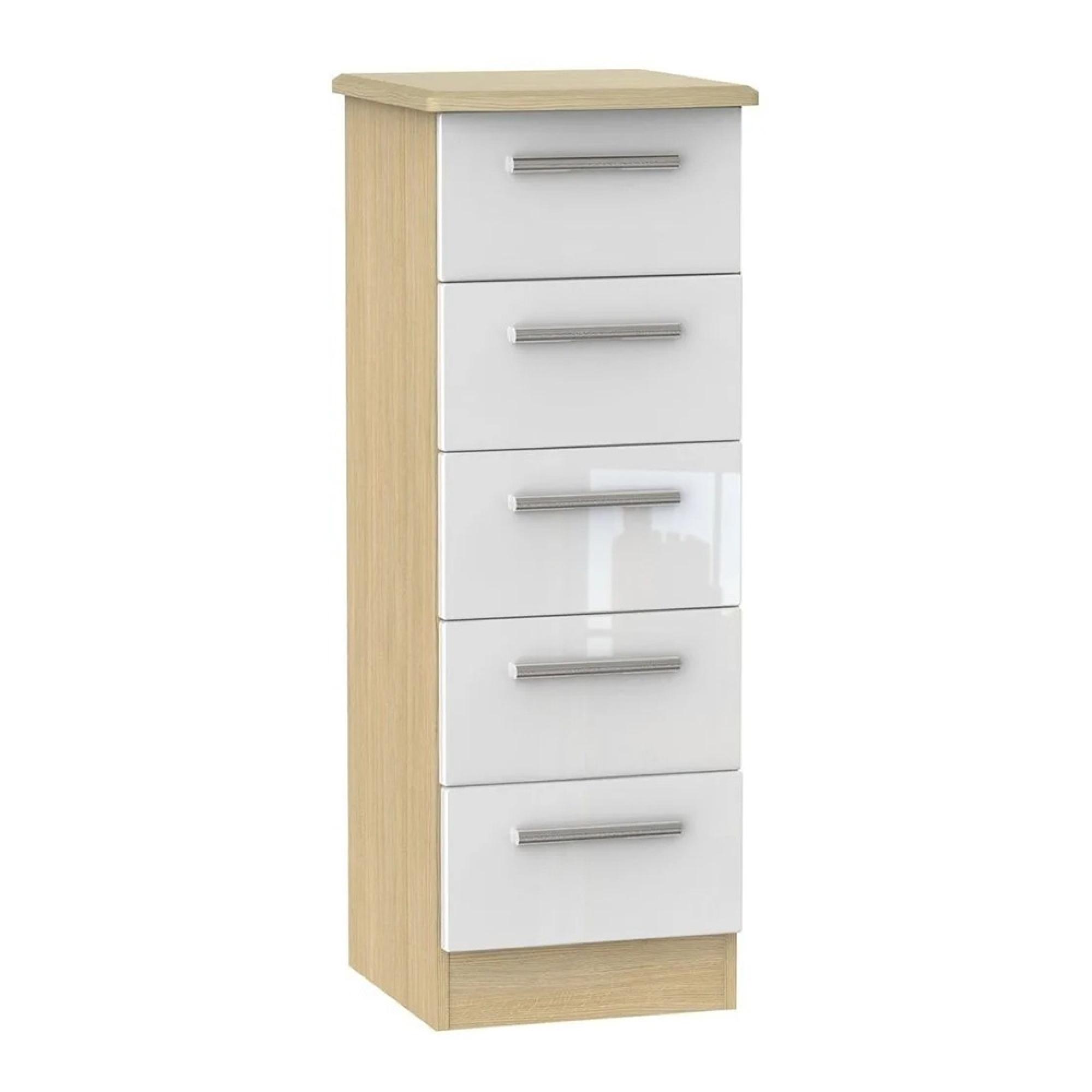 Knightsbridge Chest - Narrow - 5 Drawer - White Gloss and Light Oak