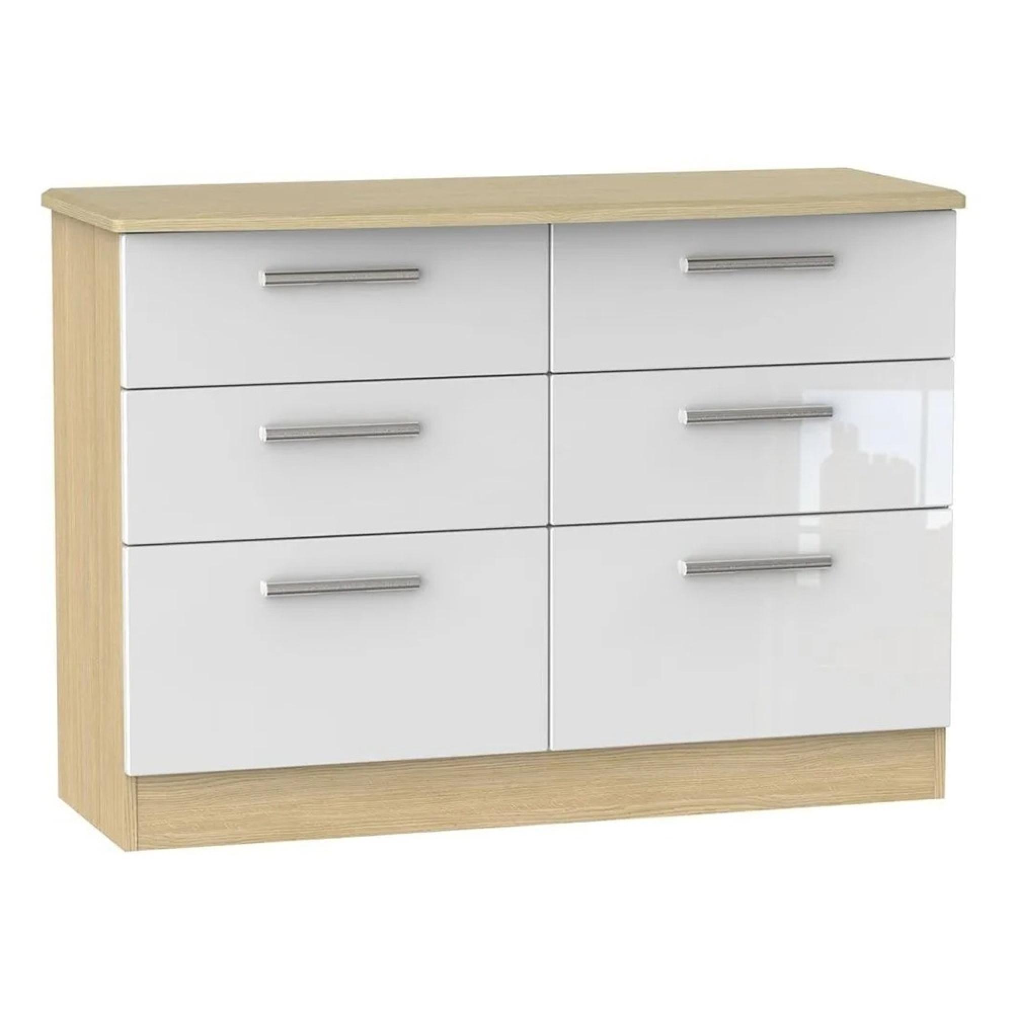 Knightsbridge Chest - Midi - 6 Drawer - White Gloss and Light Oak