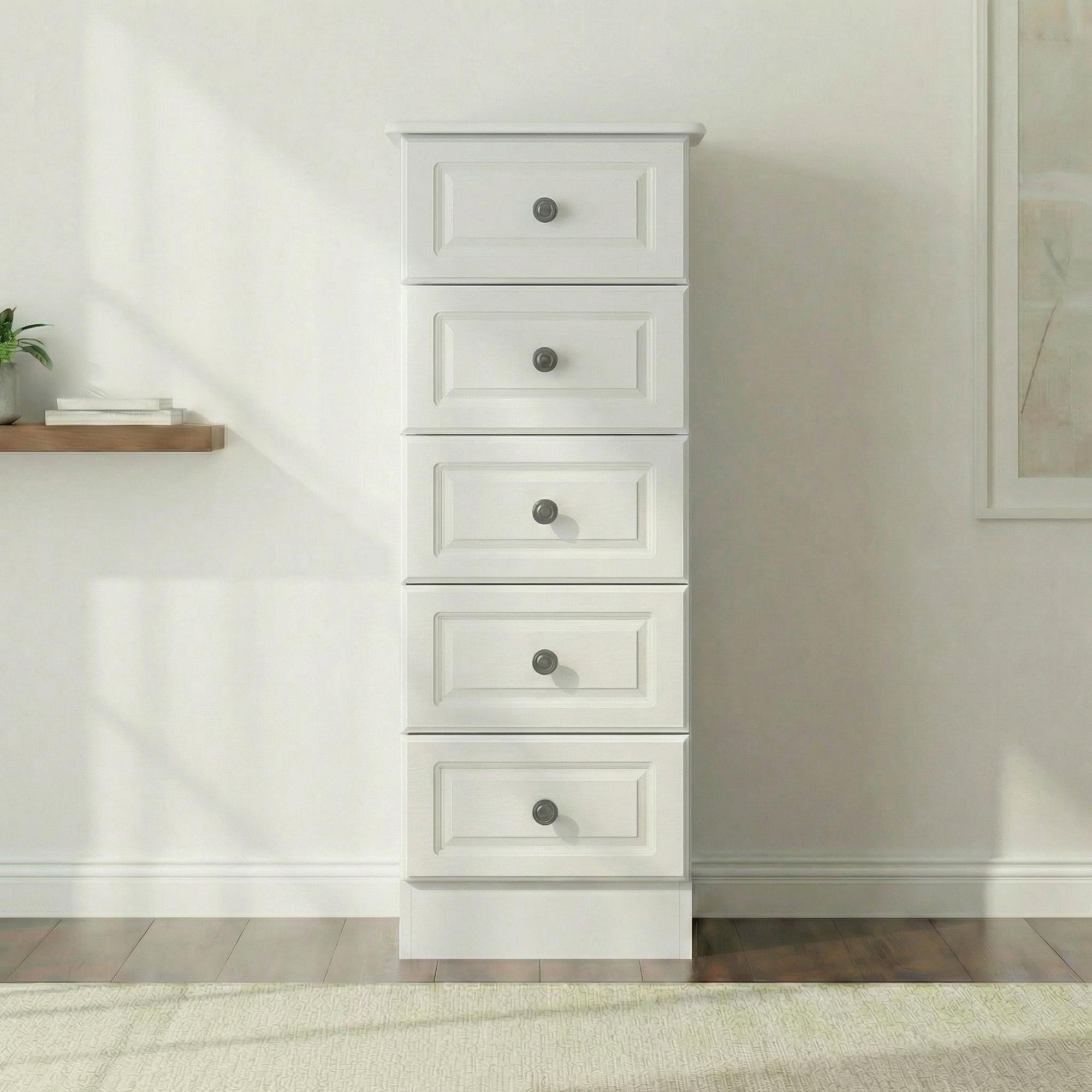 Pembroke White 5 Drawer Narrow Chest