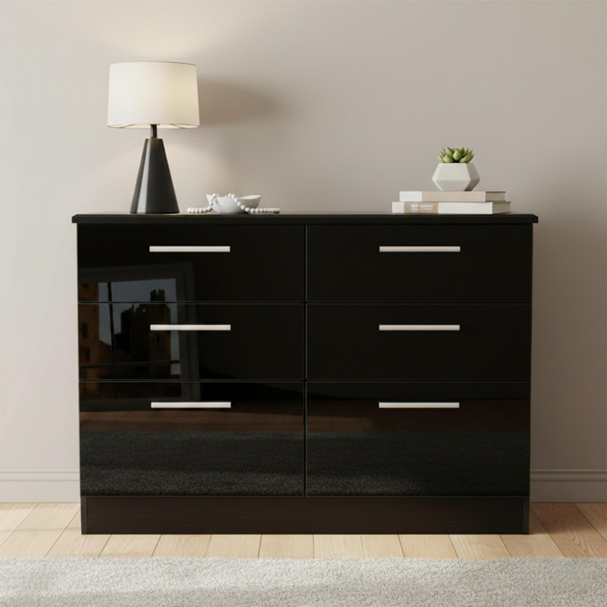 Knightsbridge Midi Chest - 6 Drawer - Black Gloss
