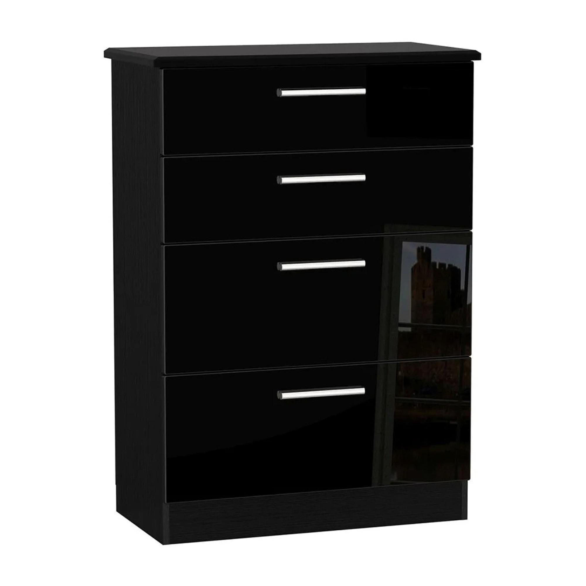 Knightsbridge Deep Chest - 4 Drawer - Black Gloss