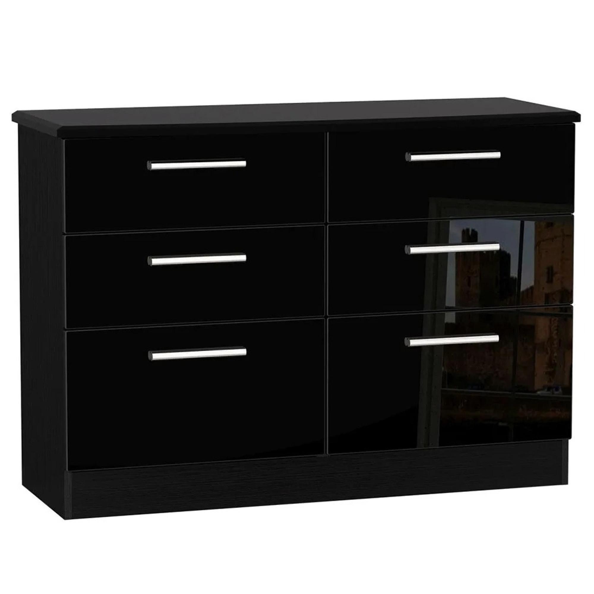 Knightsbridge Midi Chest - 6 Drawer - Black Gloss