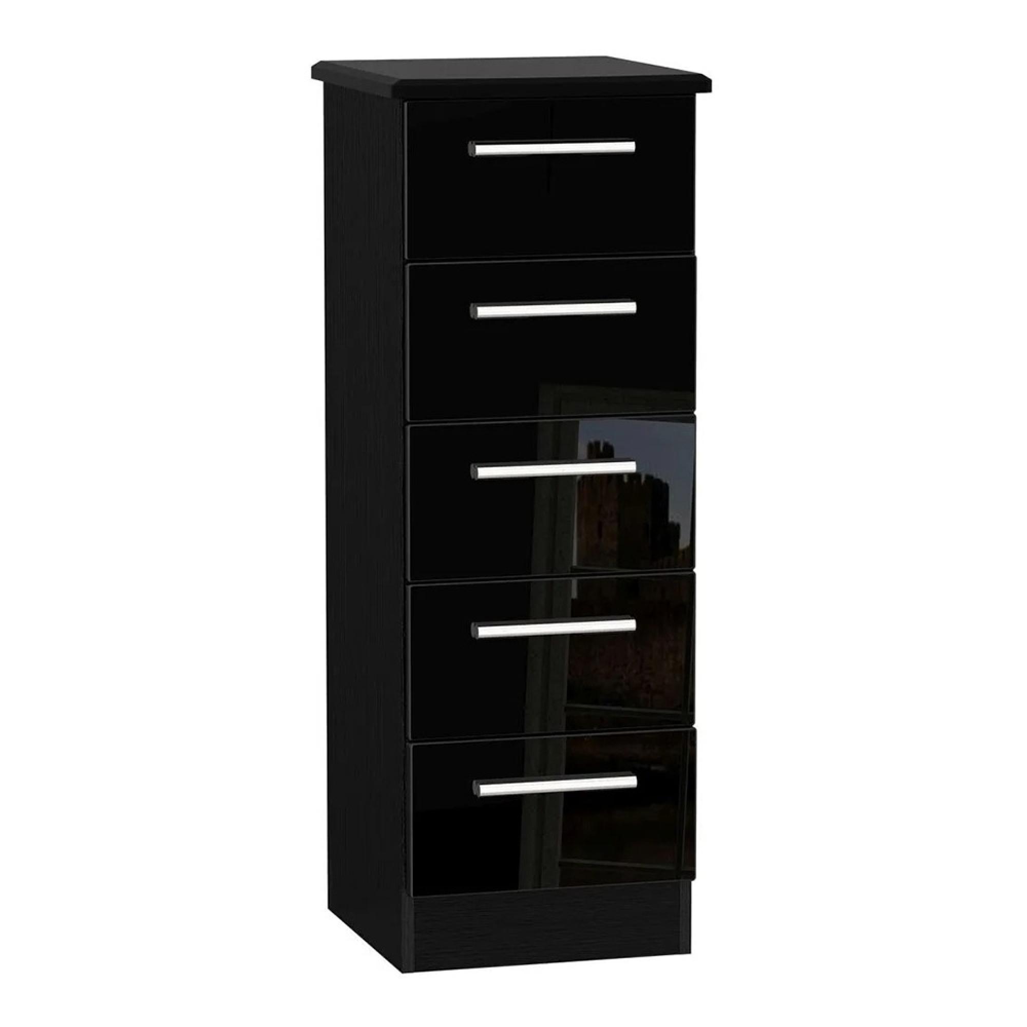 Knightsbridge Narrow Chest - 5 Drawer - Black Gloss