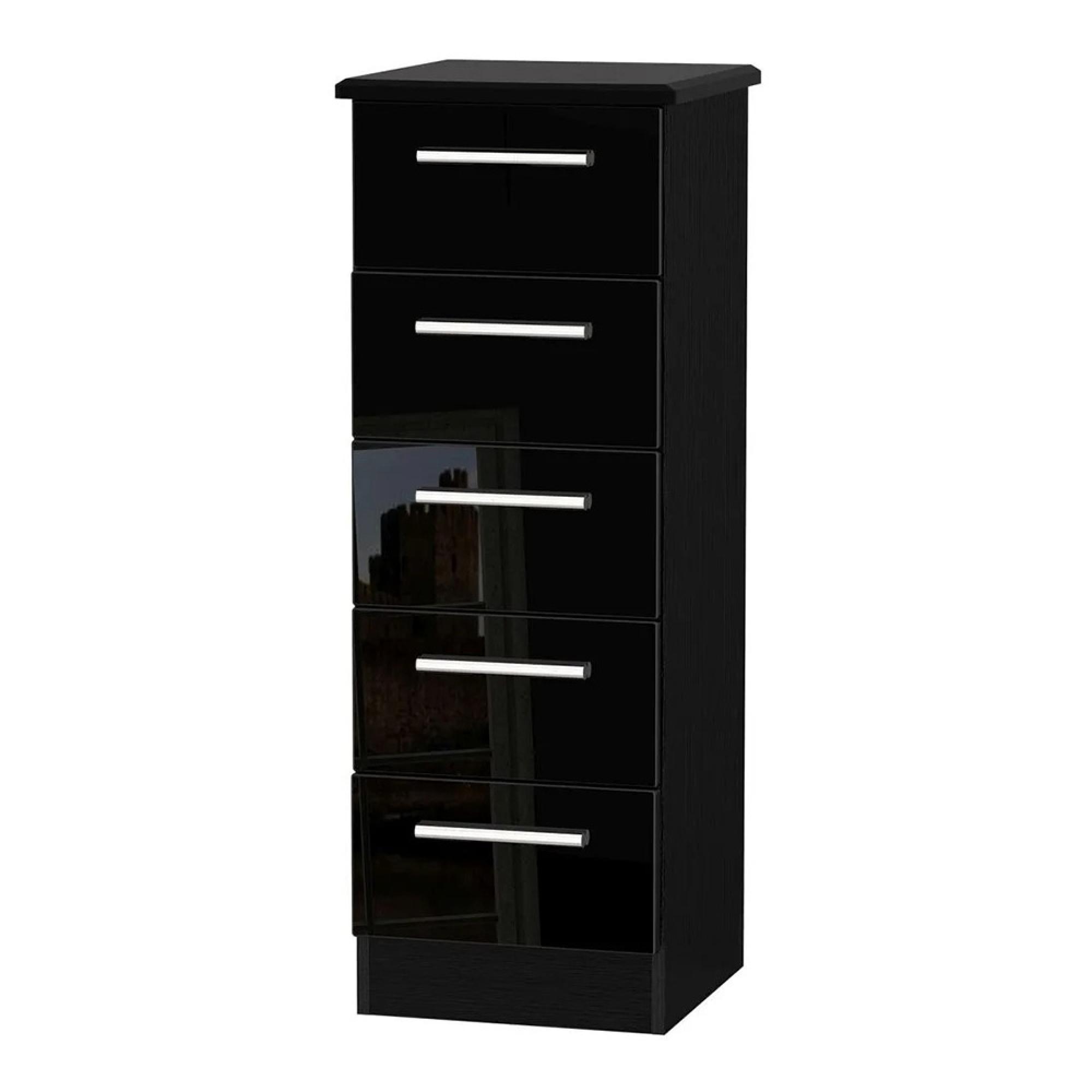 Knightsbridge Narrow Chest - 5 Drawer - Black Gloss