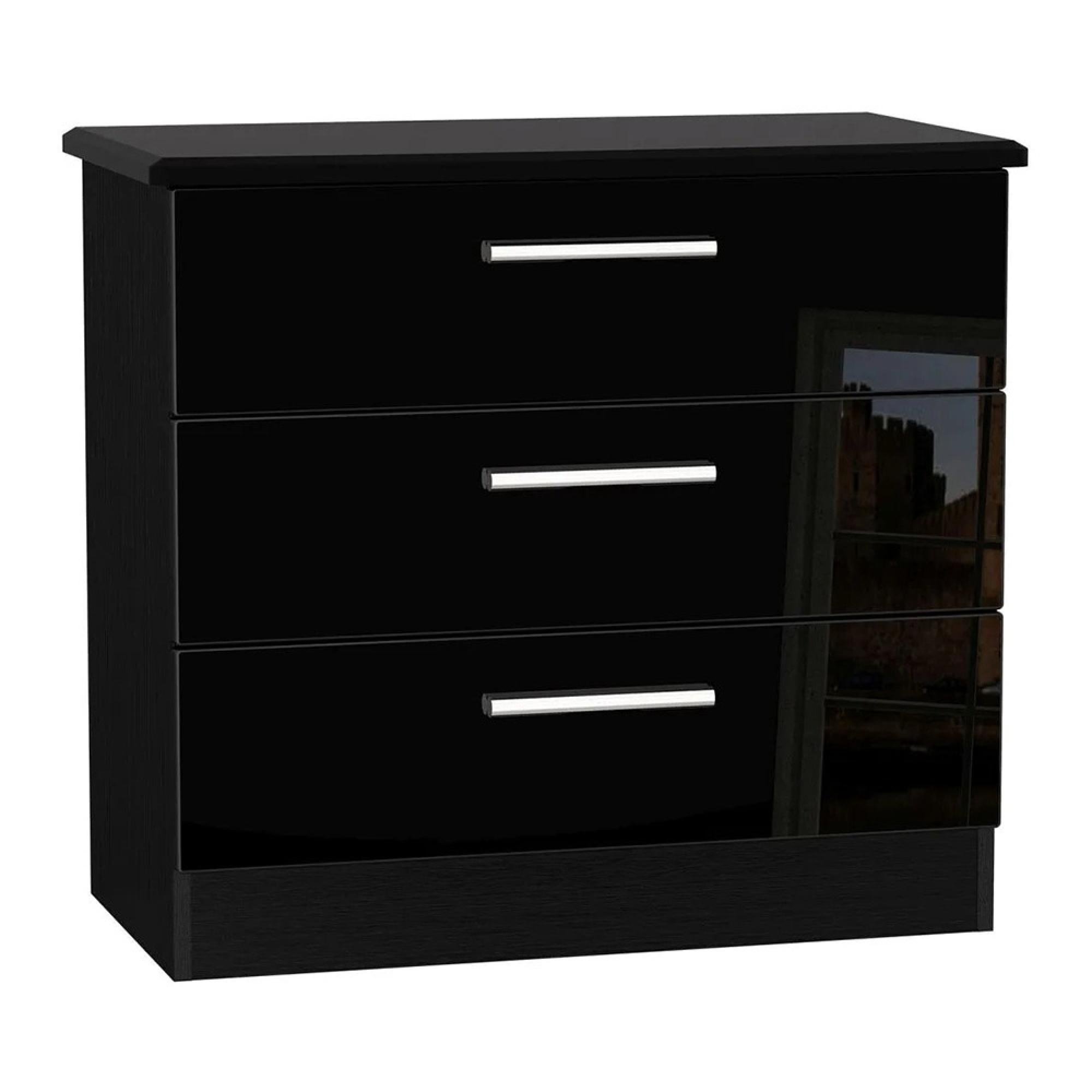 Knightsbridge Small Chest - 3 Drawer - Black Gloss