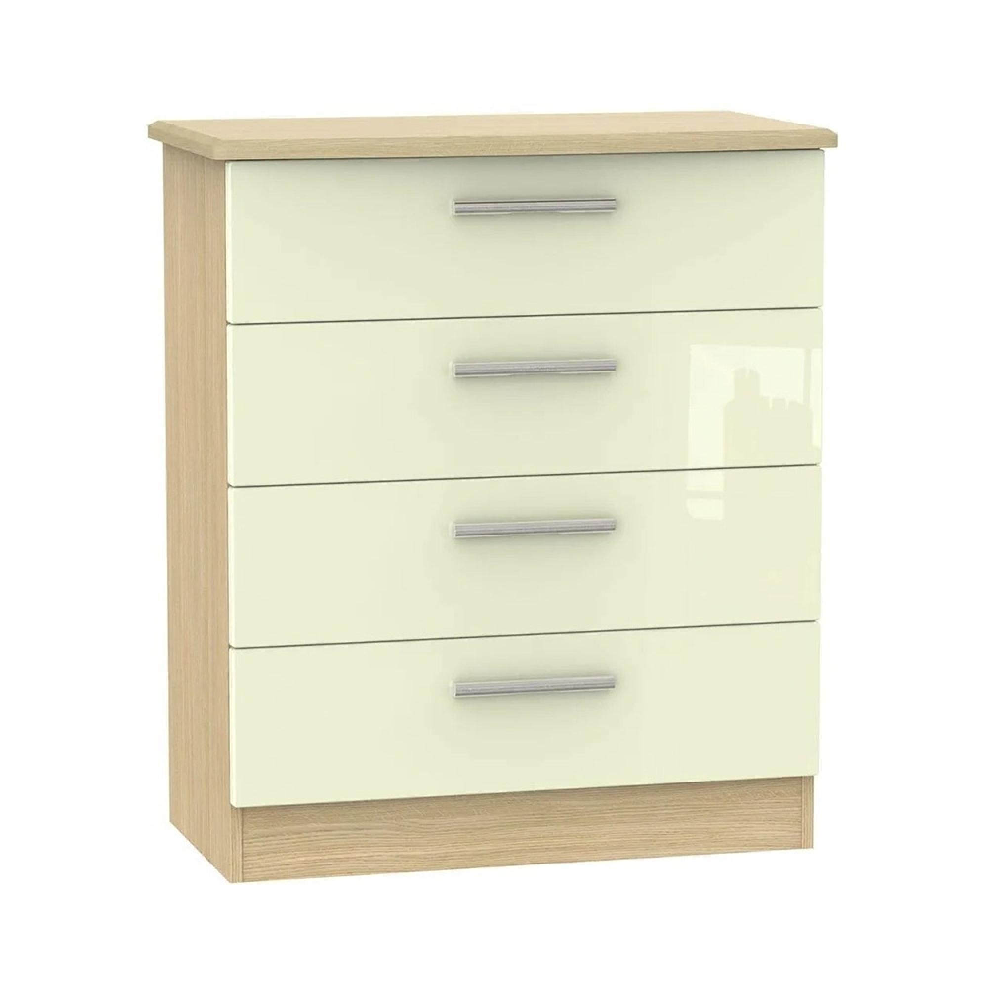 Knightsbridge Chest - 4 Drawer - Cream Gloss and Light Oak