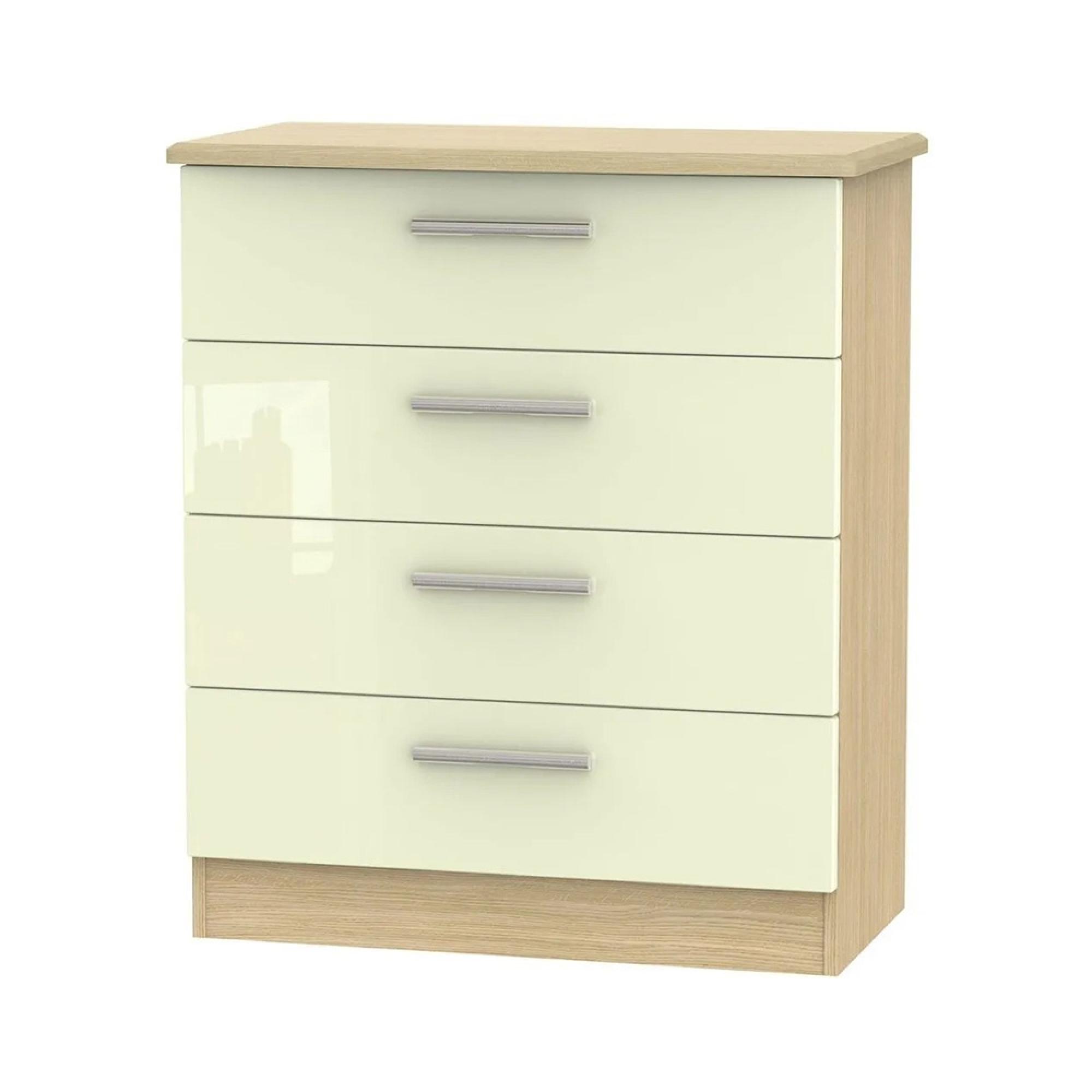 Knightsbridge Chest - 4 Drawer - Cream Gloss and Light Oak