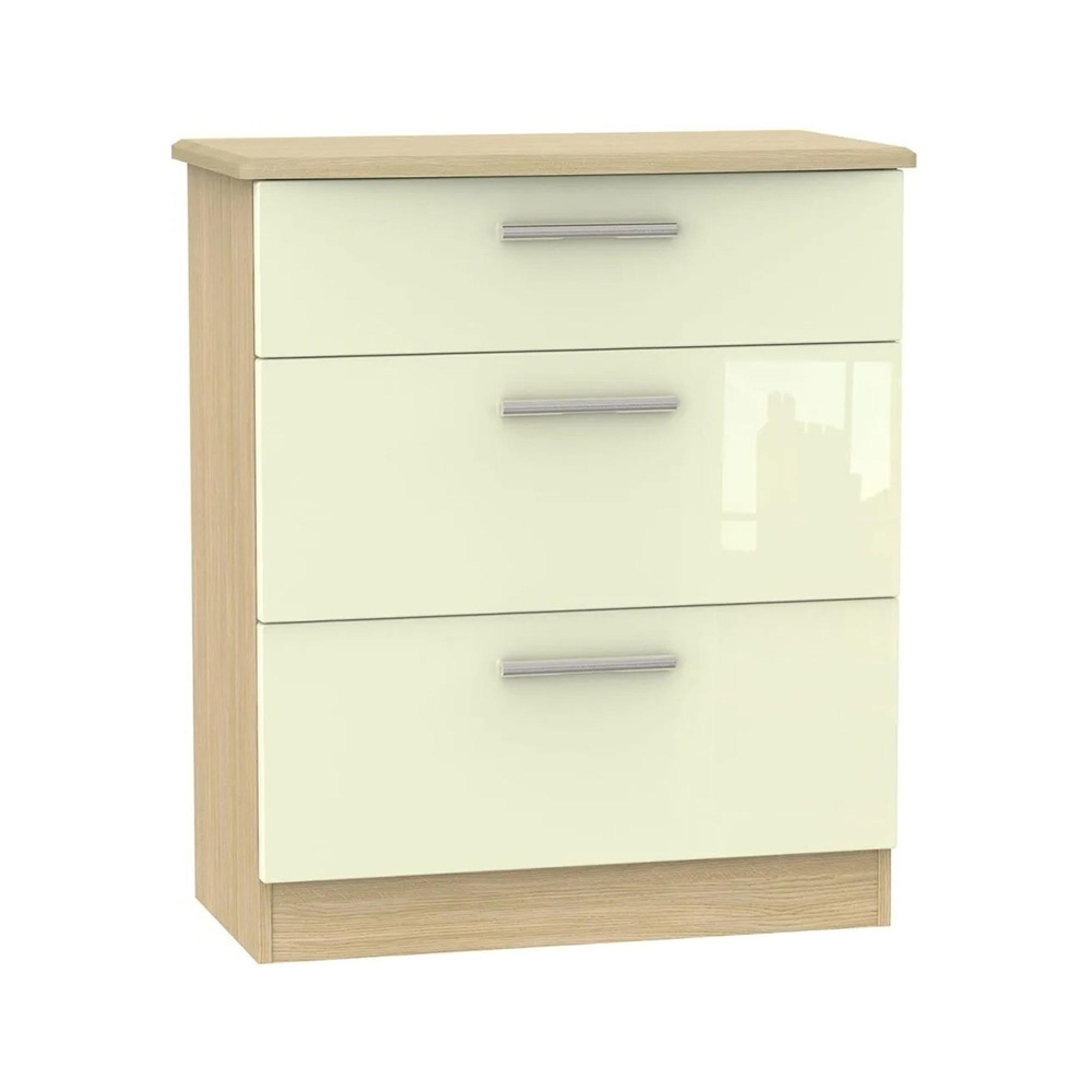 Knightsbridge Deep Chest - 3 Drawer - Cream Gloss and Light Oak