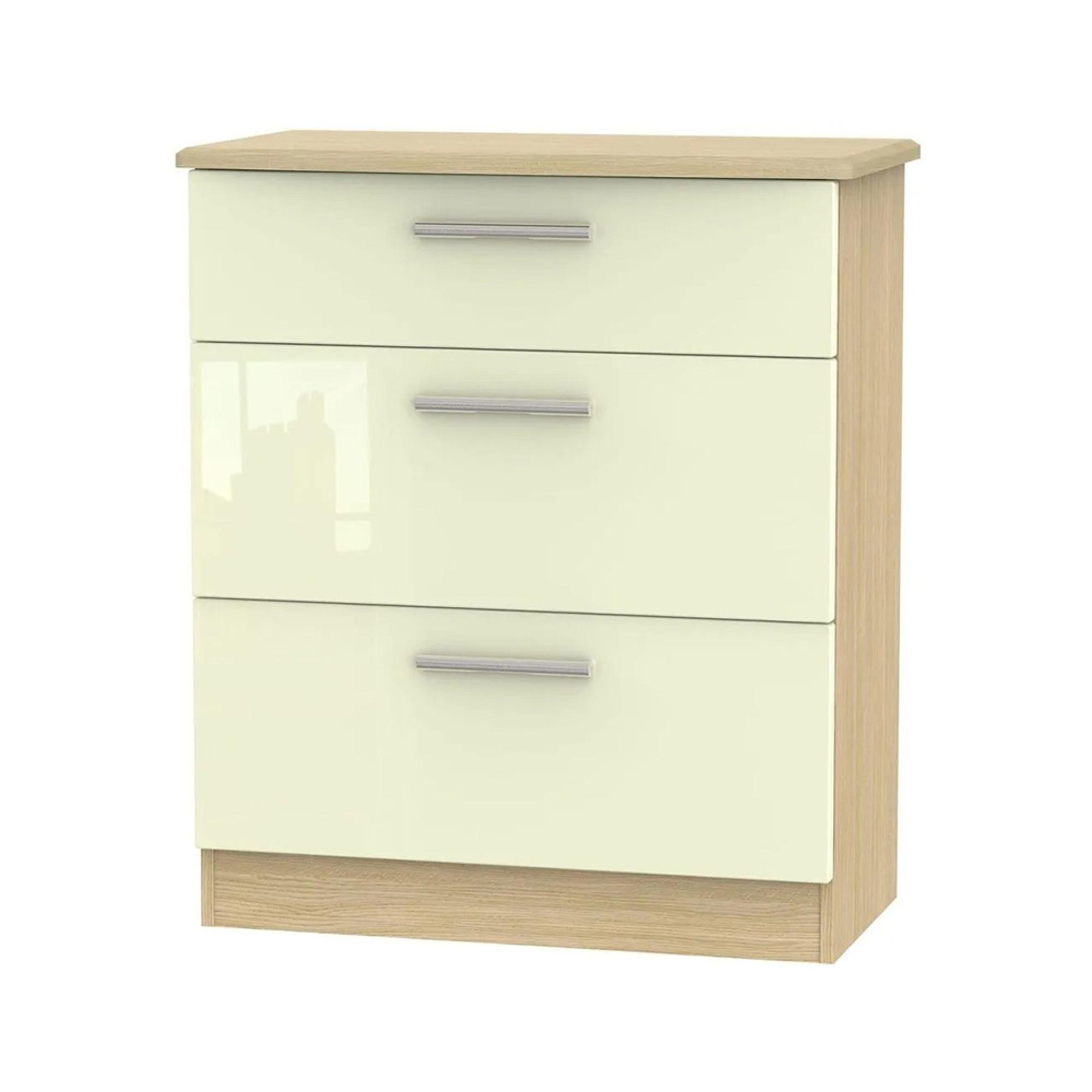 Knightsbridge Deep Chest - 3 Drawer - Cream Gloss and Light Oak