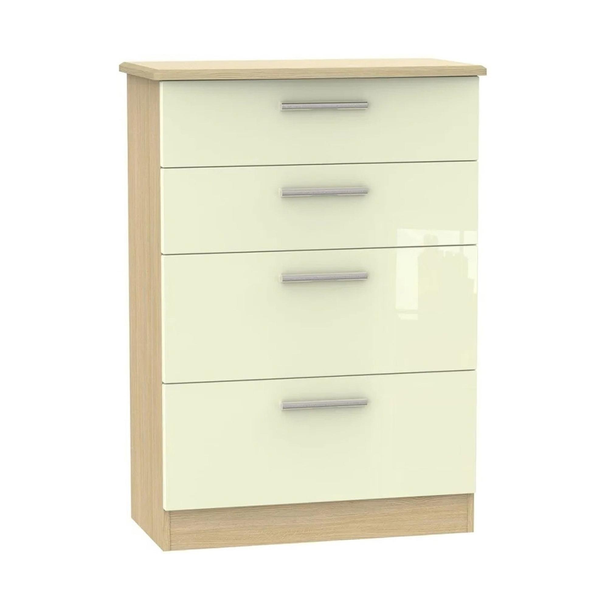 Knightsbridge Deep Chest - 4 Drawer - Cream Gloss and Light Oak