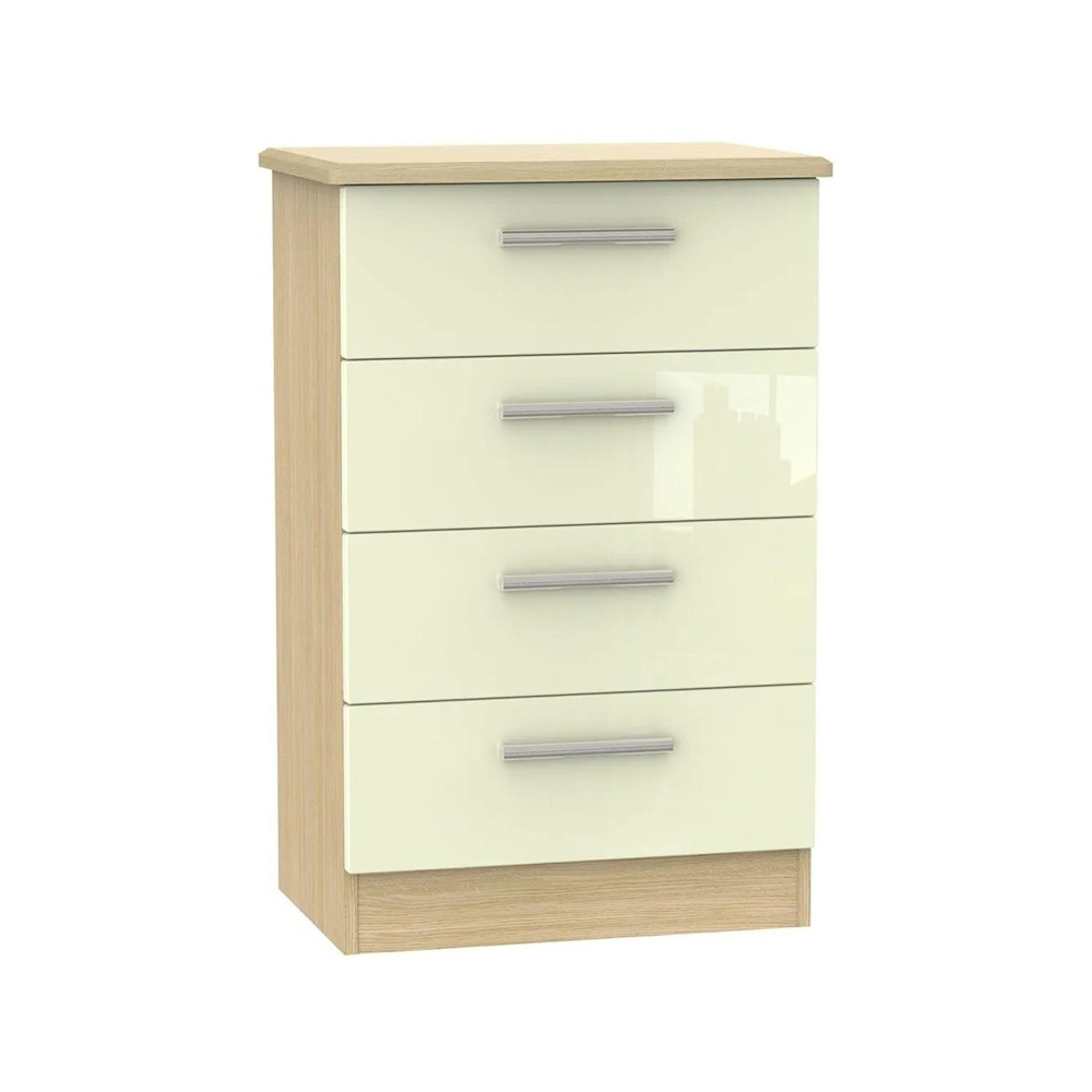 Knightsbridge Midi Chest - 4 Drawer - Cream Gloss and Light Oak
