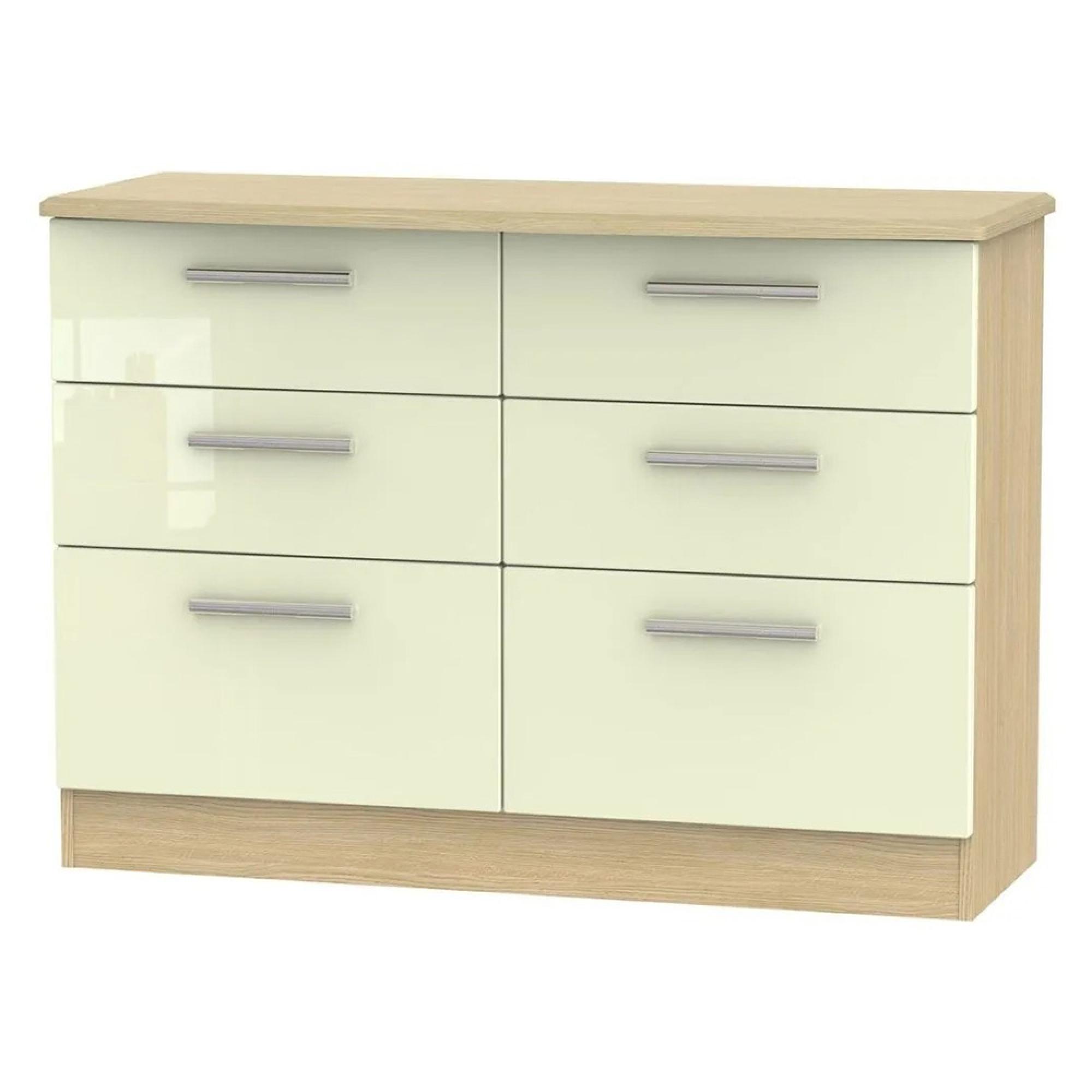 Knightsbridge Midi Chest - 6 Drawer - Cream Gloss and Light Oak