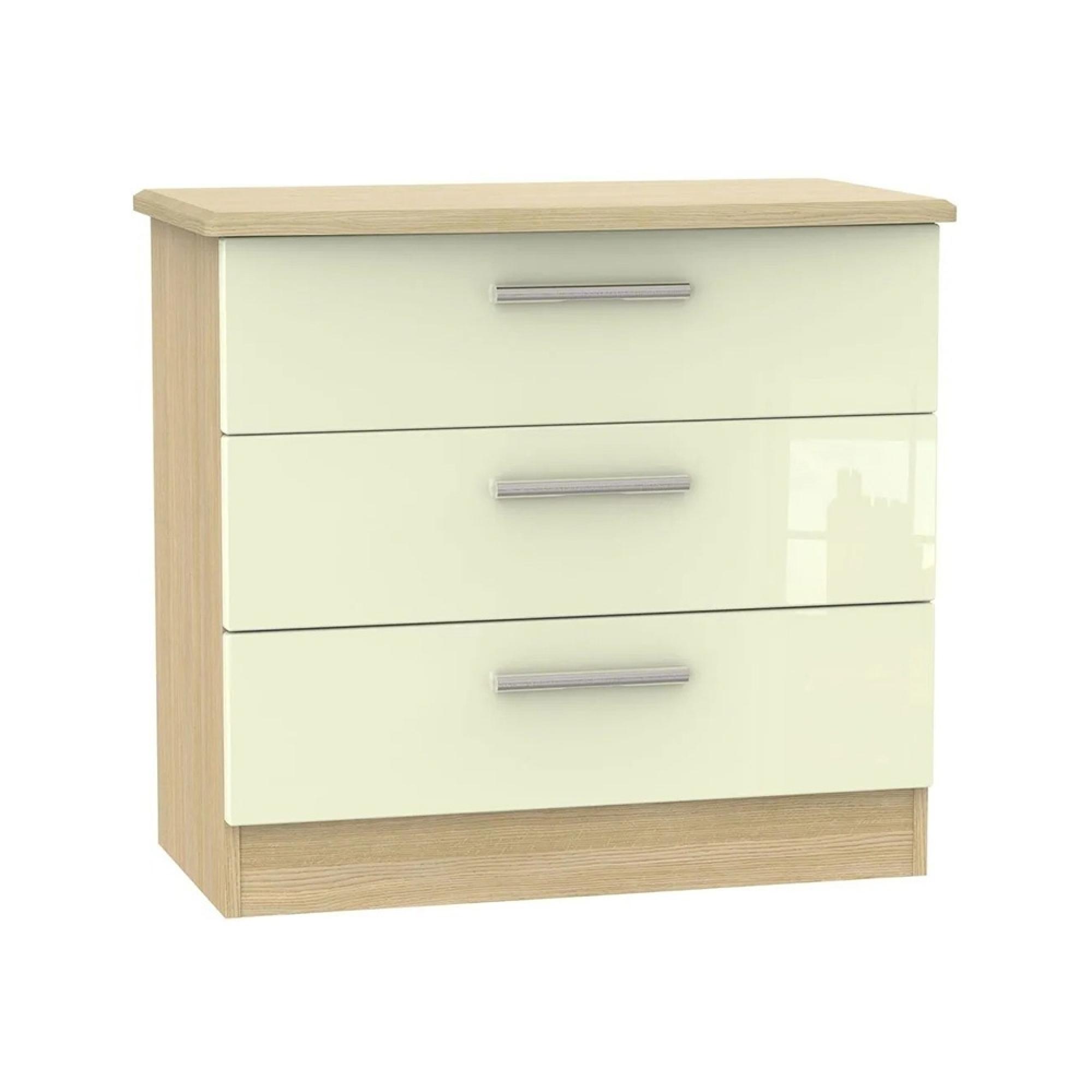 Knightsbridge Small Chest - 3 Drawer - Cream Gloss and Light Oak