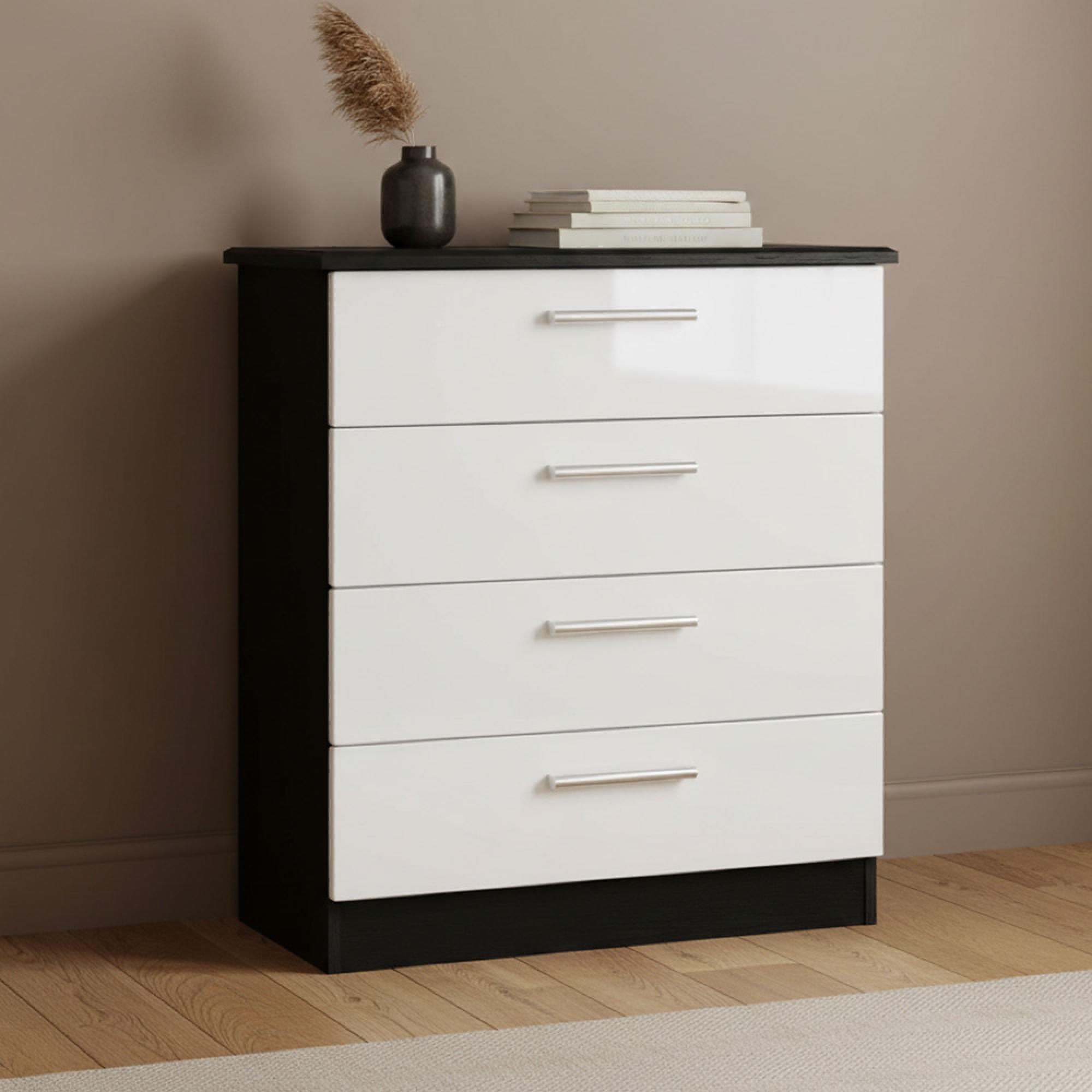 Knightsbridge Chest - 4 Drawer - White Gloss and Black