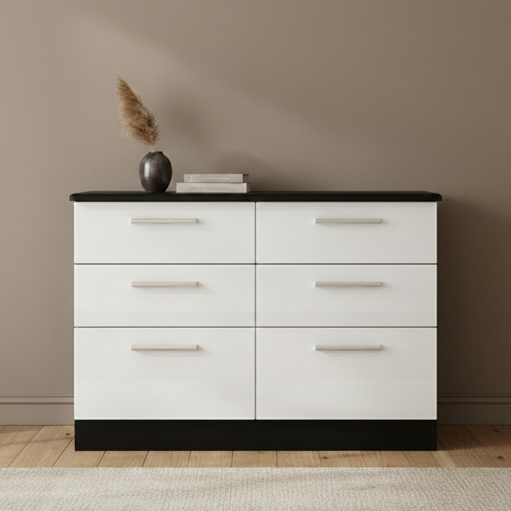 Knightsbridge Chest - Midi - 6 Drawer - White Gloss and Black