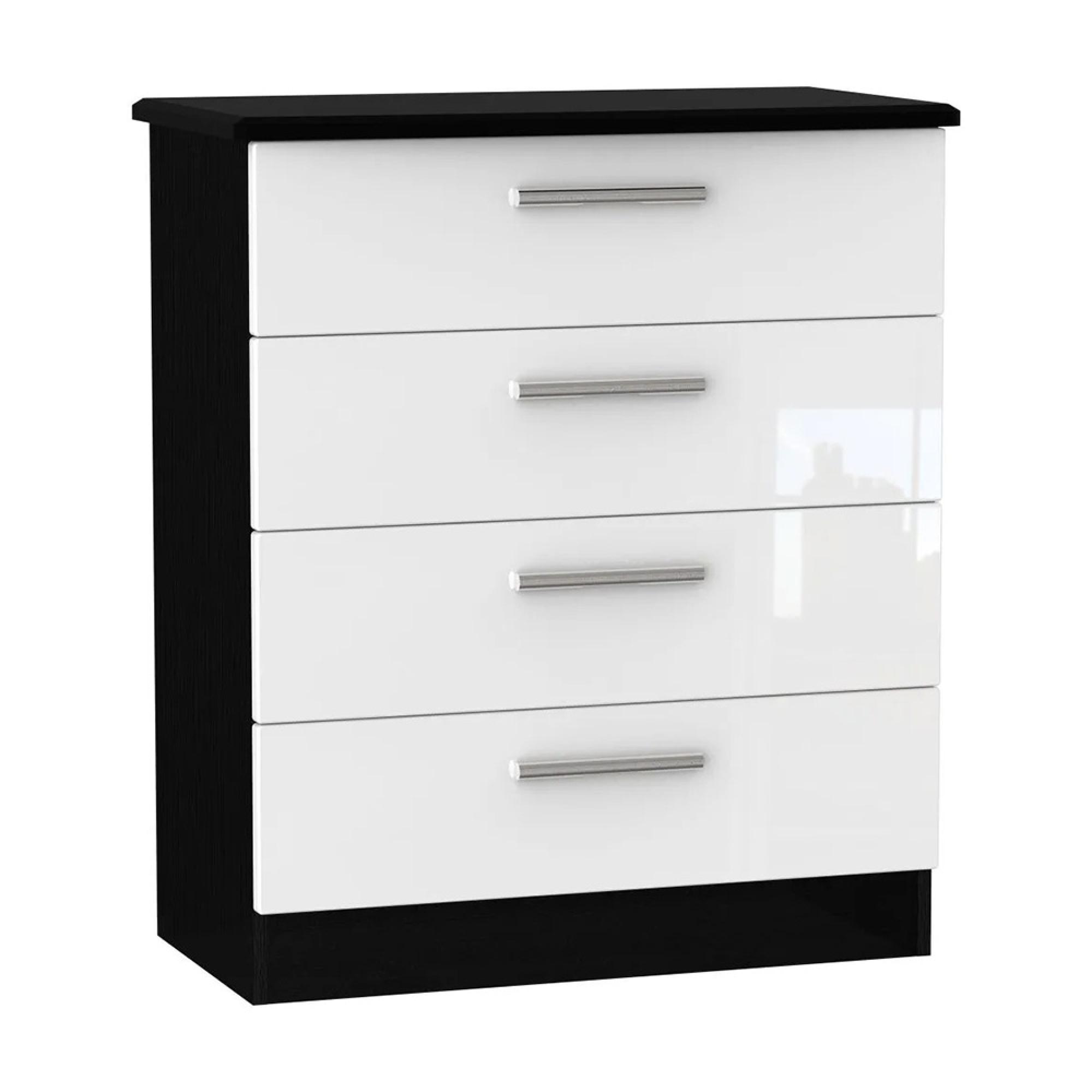 Knightsbridge Chest - 4 Drawer - White Gloss and Black