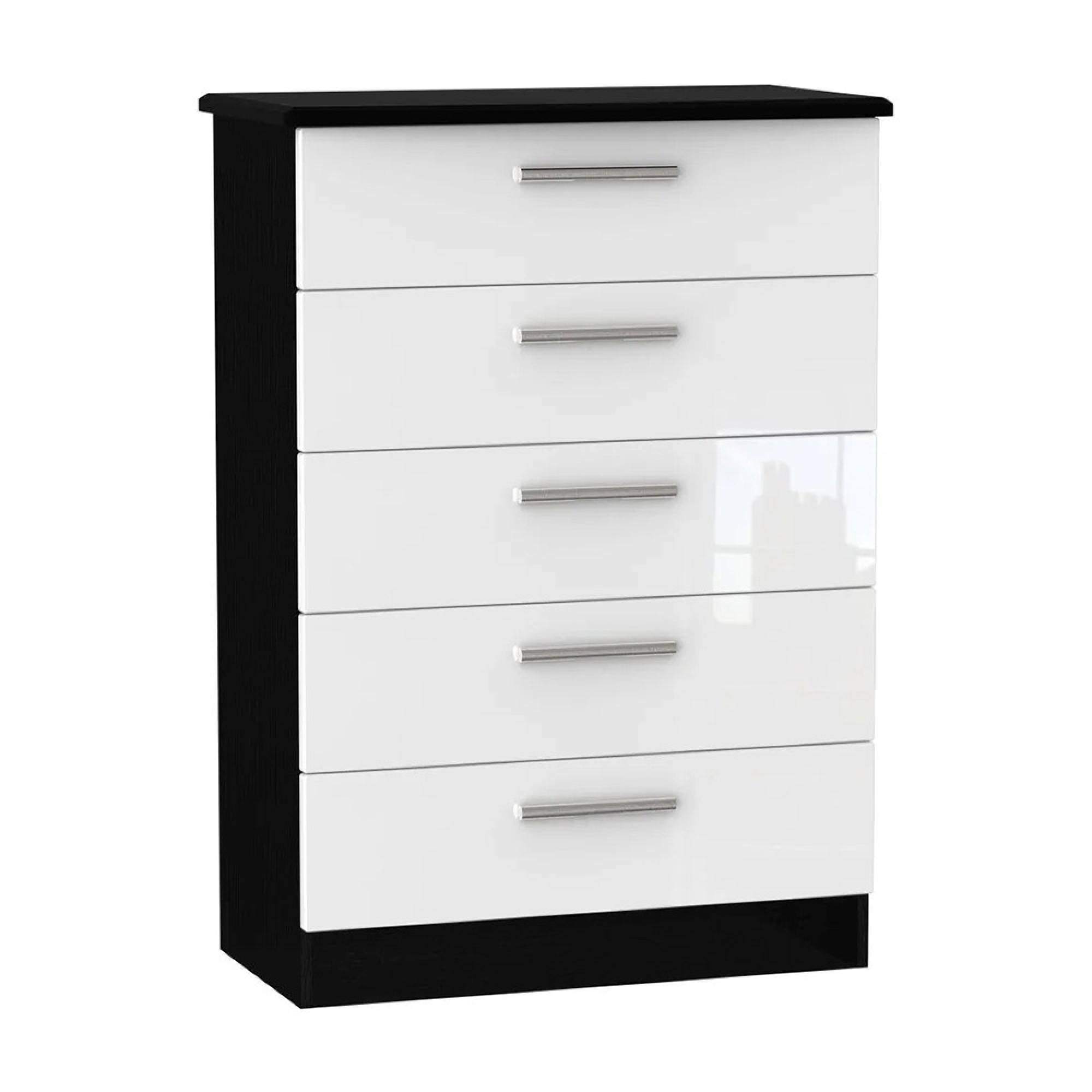 Knightsbridge Chest - 5 Drawer - White Gloss and Black