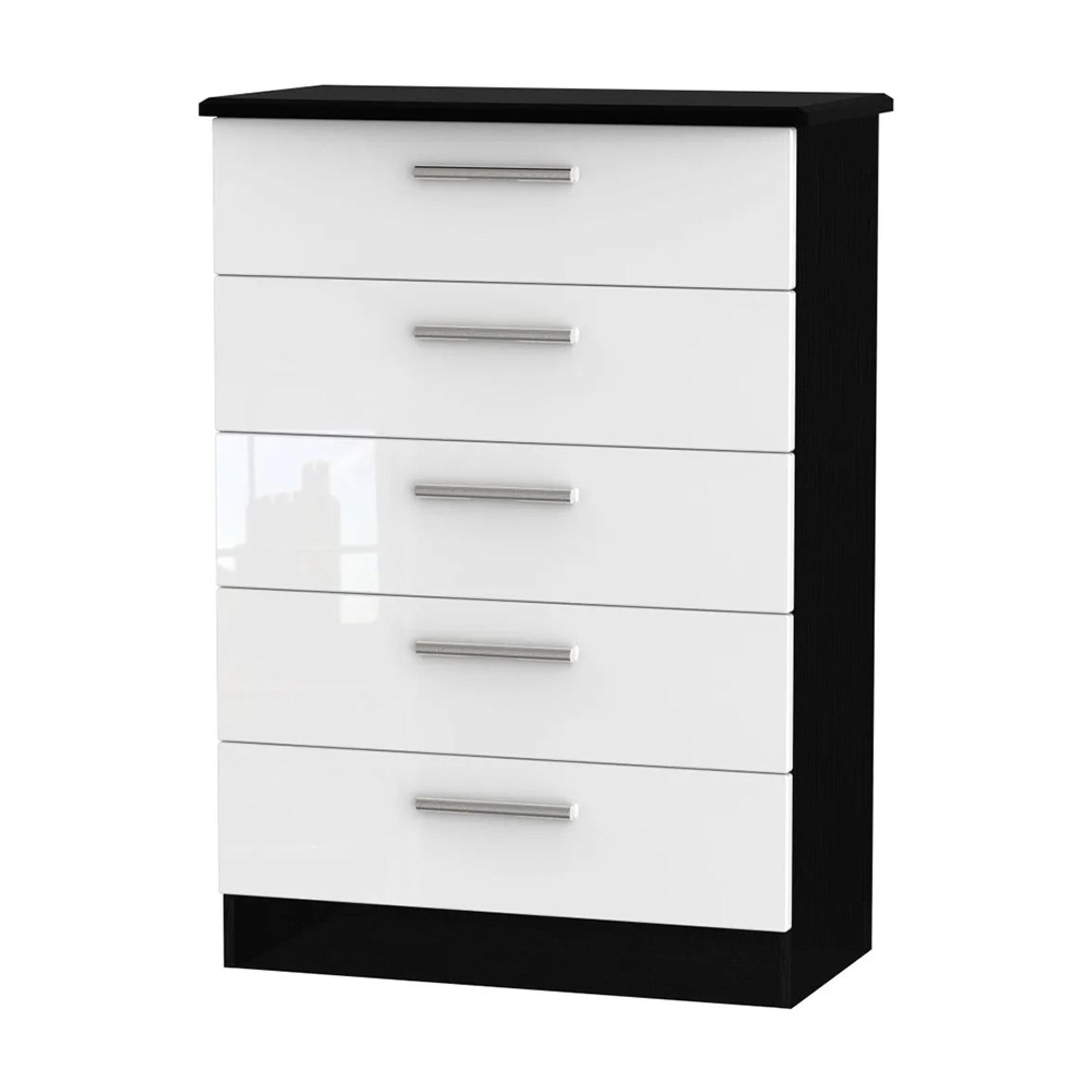 Knightsbridge Chest - 5 Drawer - White Gloss and Black