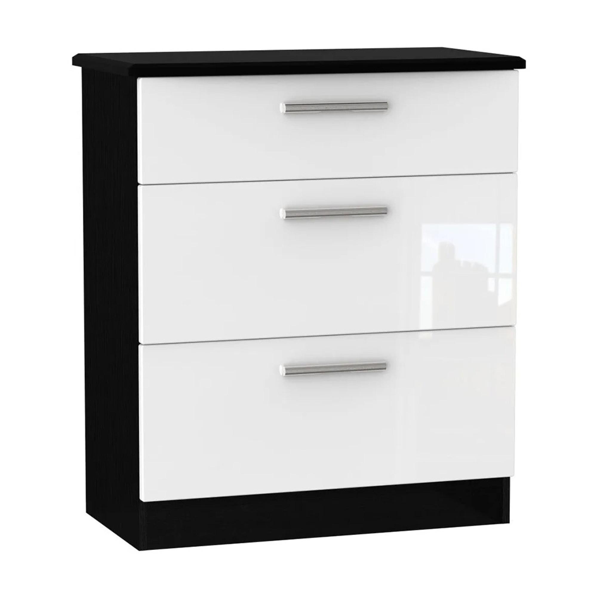 Knightsbridge Chest - Deep - 3 Drawer - White Gloss and Black