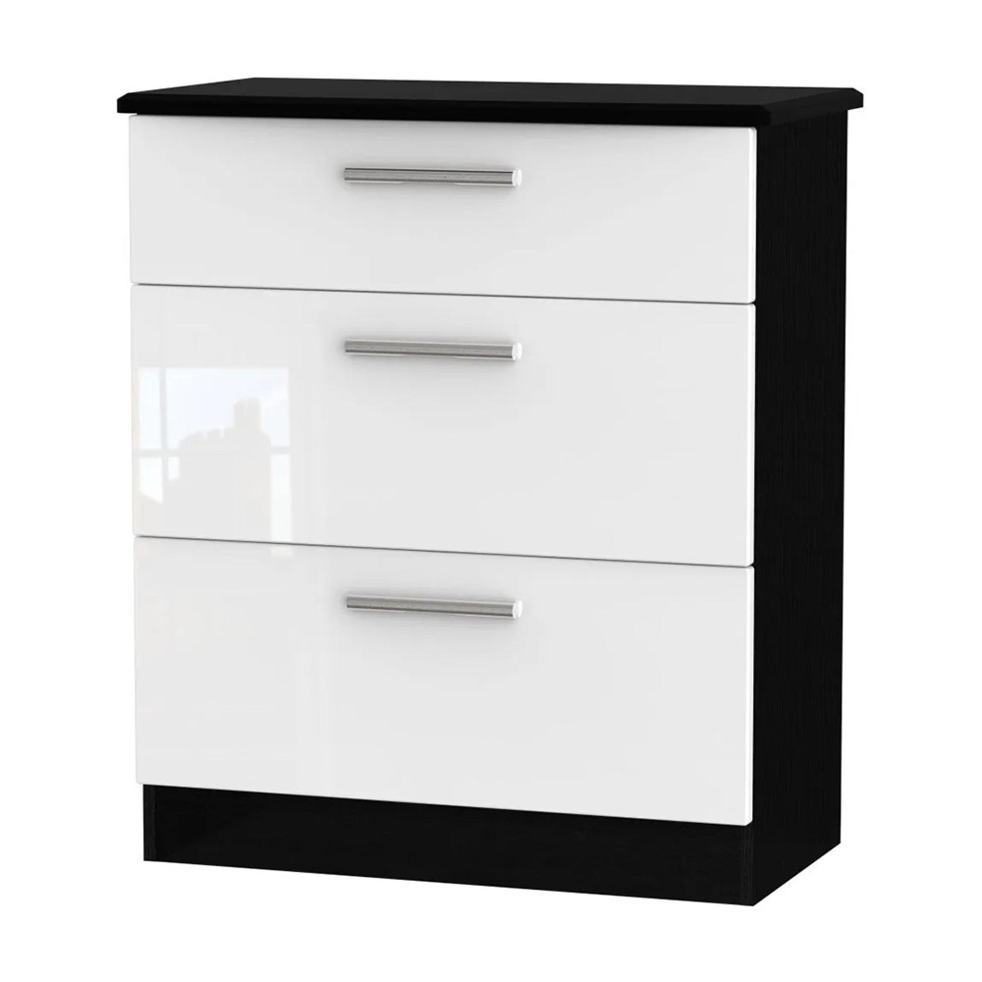 Knightsbridge Chest - Deep - 3 Drawer - White Gloss and Black