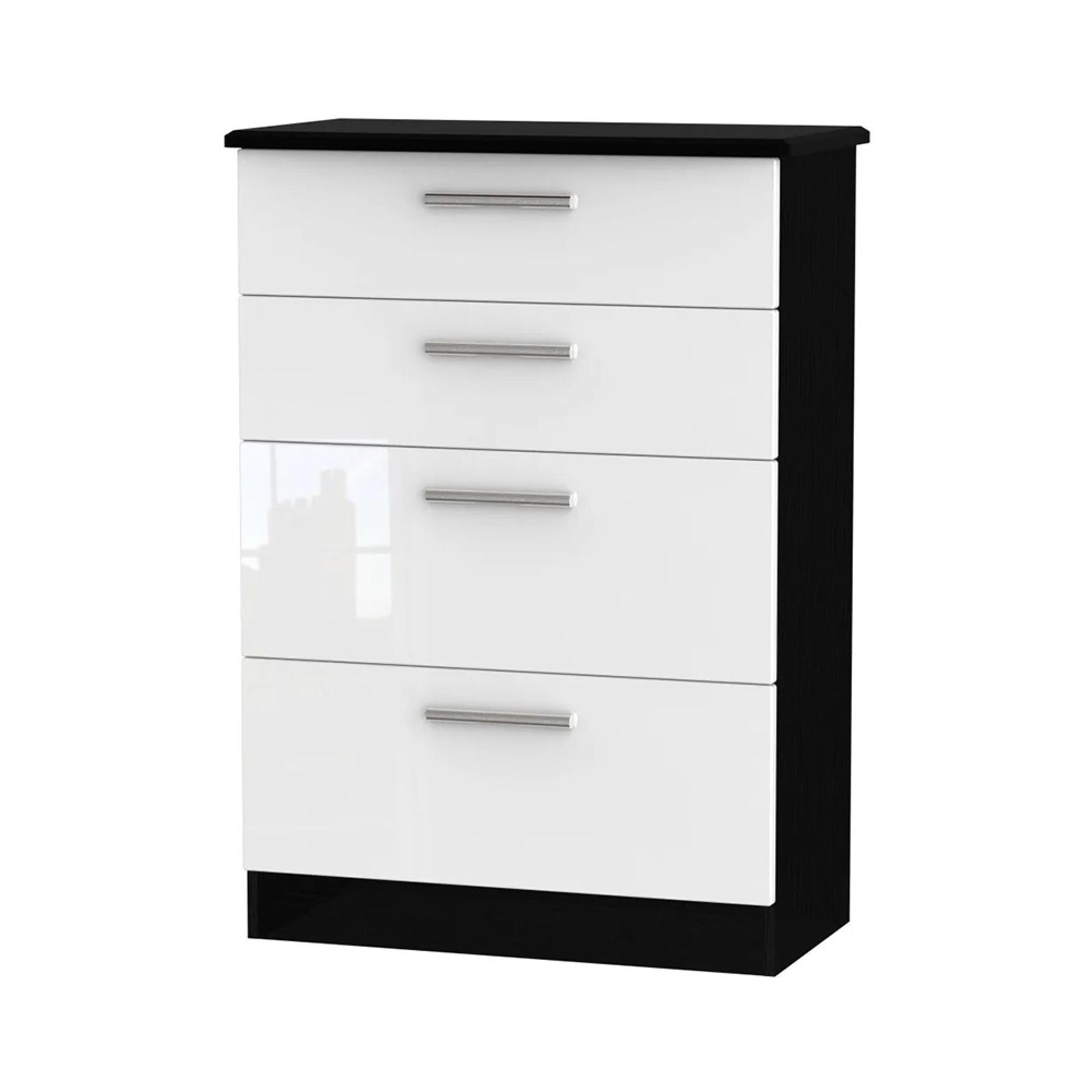 Knightsbridge Chest - Deep - 4 Drawer - White Gloss and Black