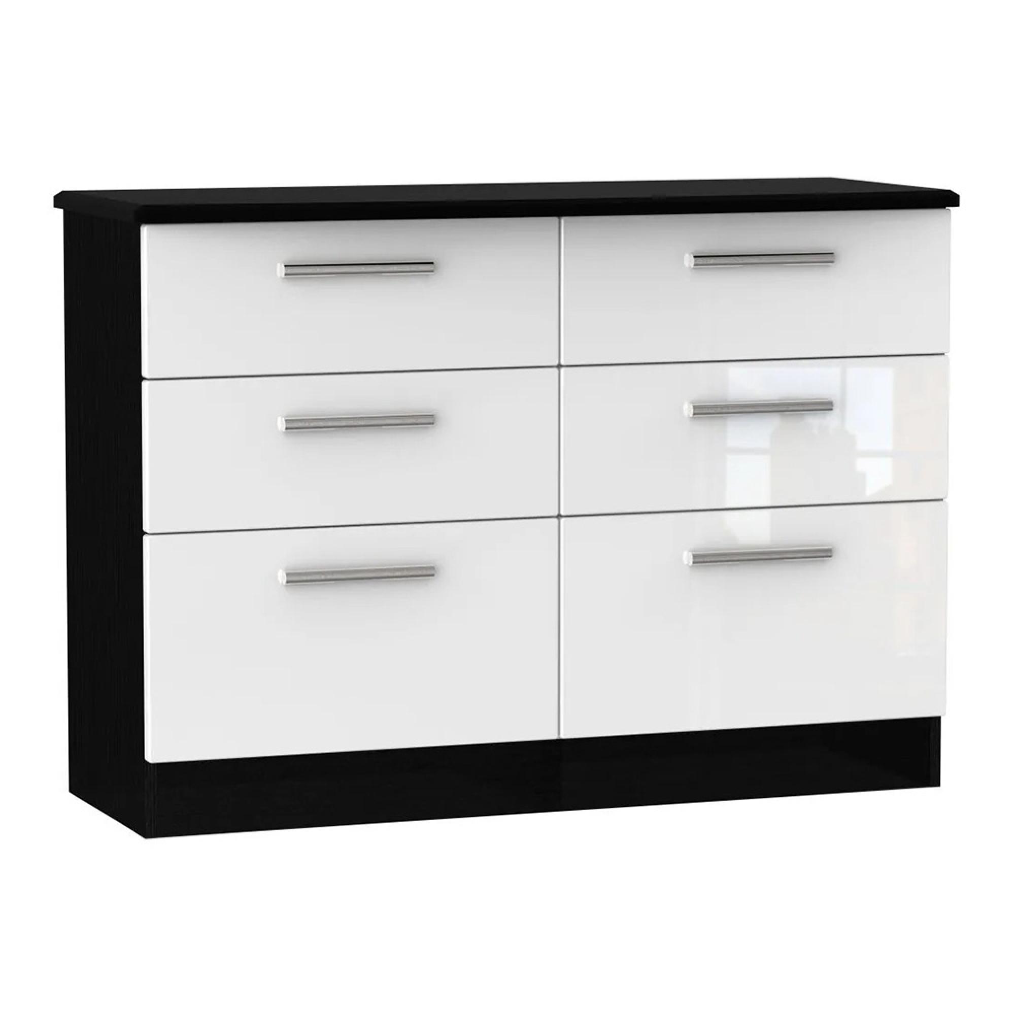 Knightsbridge Chest - Midi - 6 Drawer - White Gloss and Black