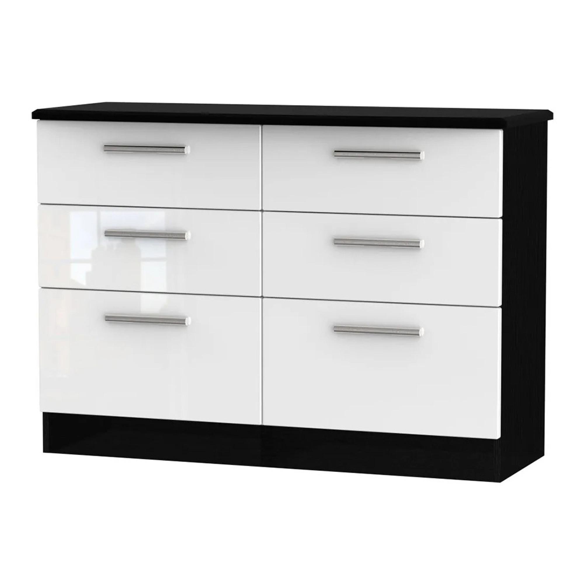 Knightsbridge Chest - Midi - 6 Drawer - White Gloss and Black