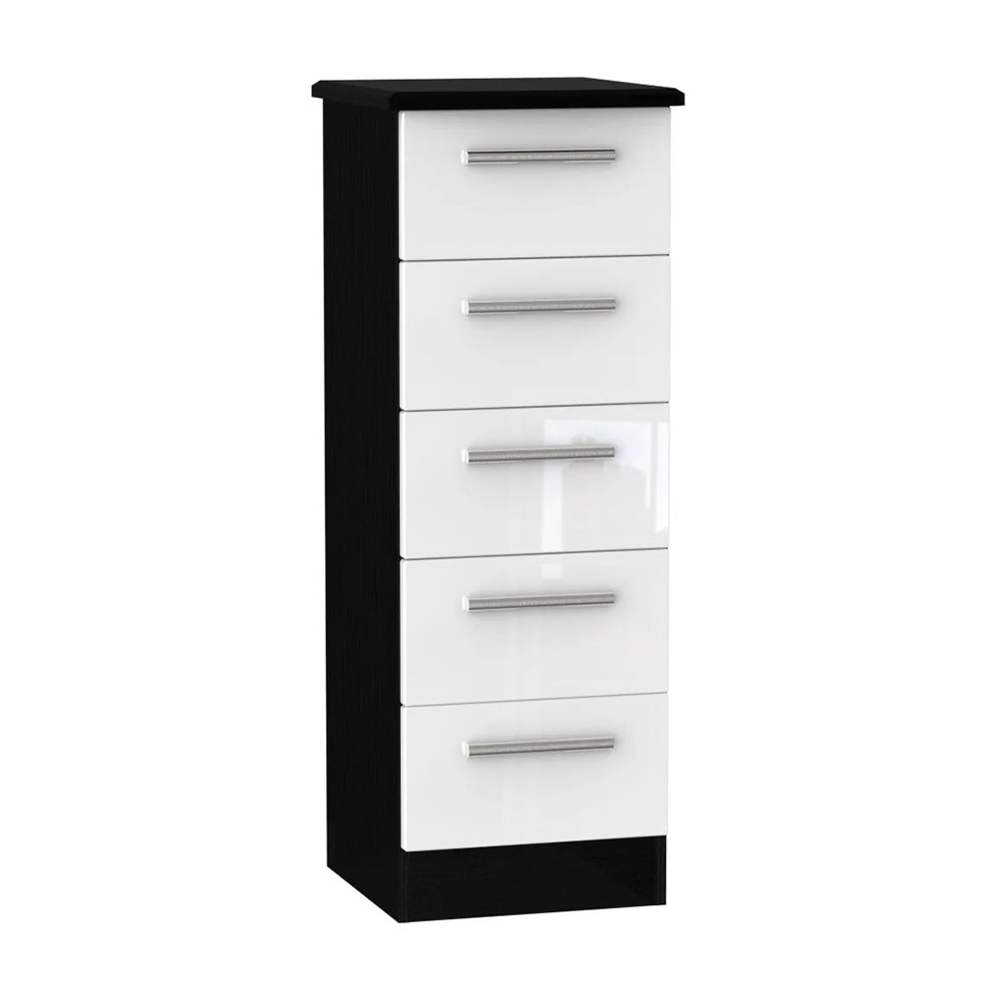 Knightsbridge Chest - Narrow - 5 Drawer - White Gloss and Black
