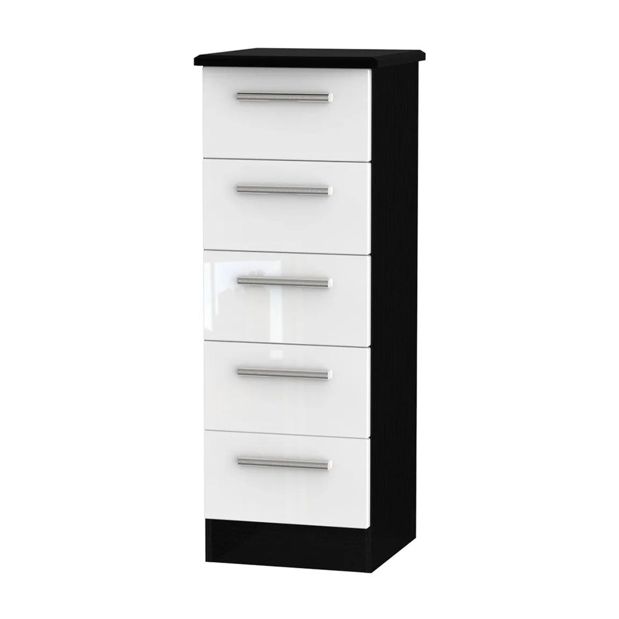 Knightsbridge Chest - Narrow - 5 Drawer - White Gloss and Black