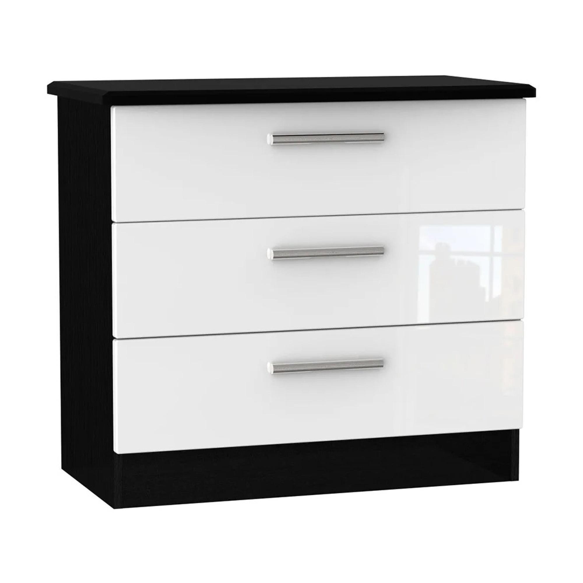 Knightsbridge Chest - Small - 3 Drawer - White Gloss and Black
