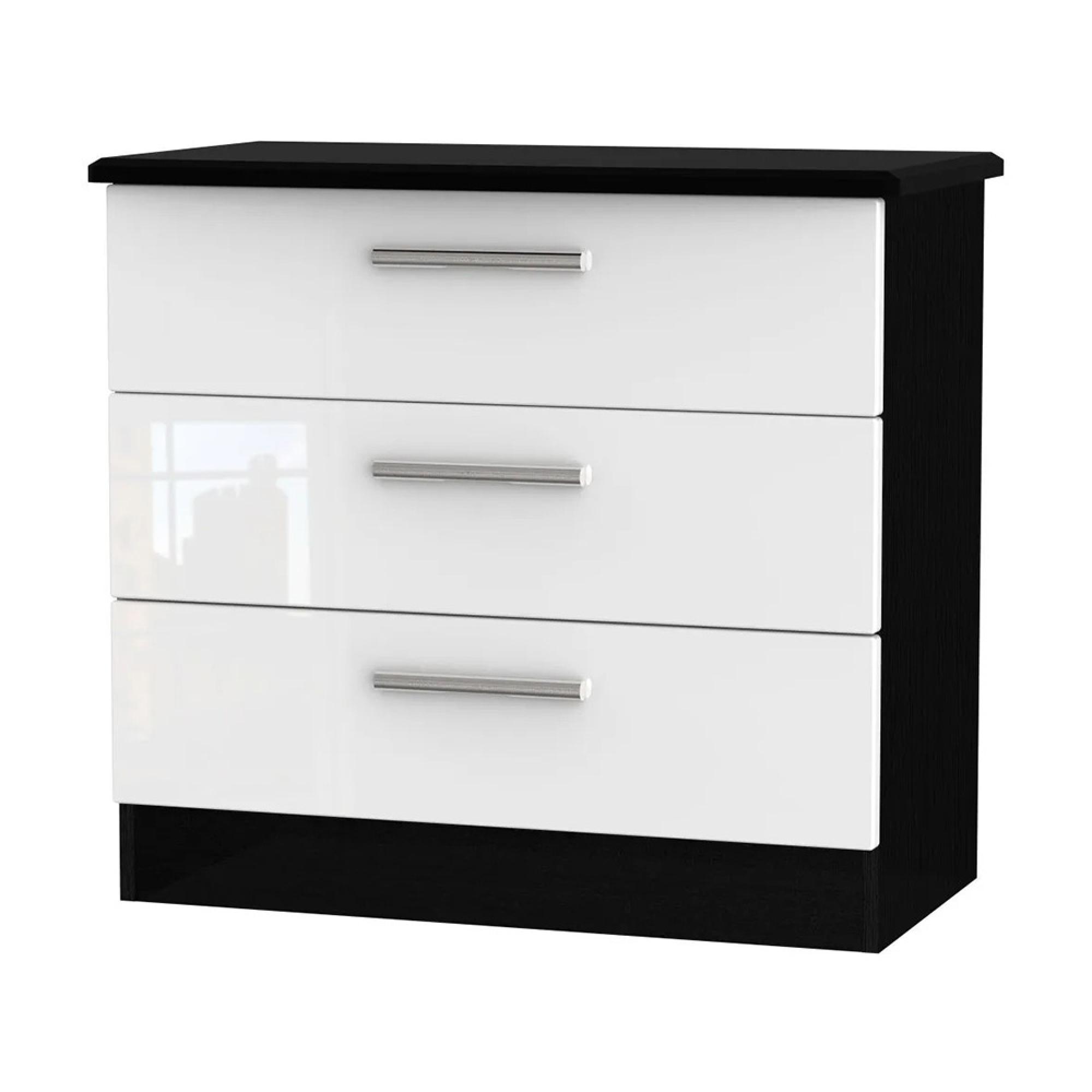 Knightsbridge Chest - Small - 3 Drawer - White Gloss and Black