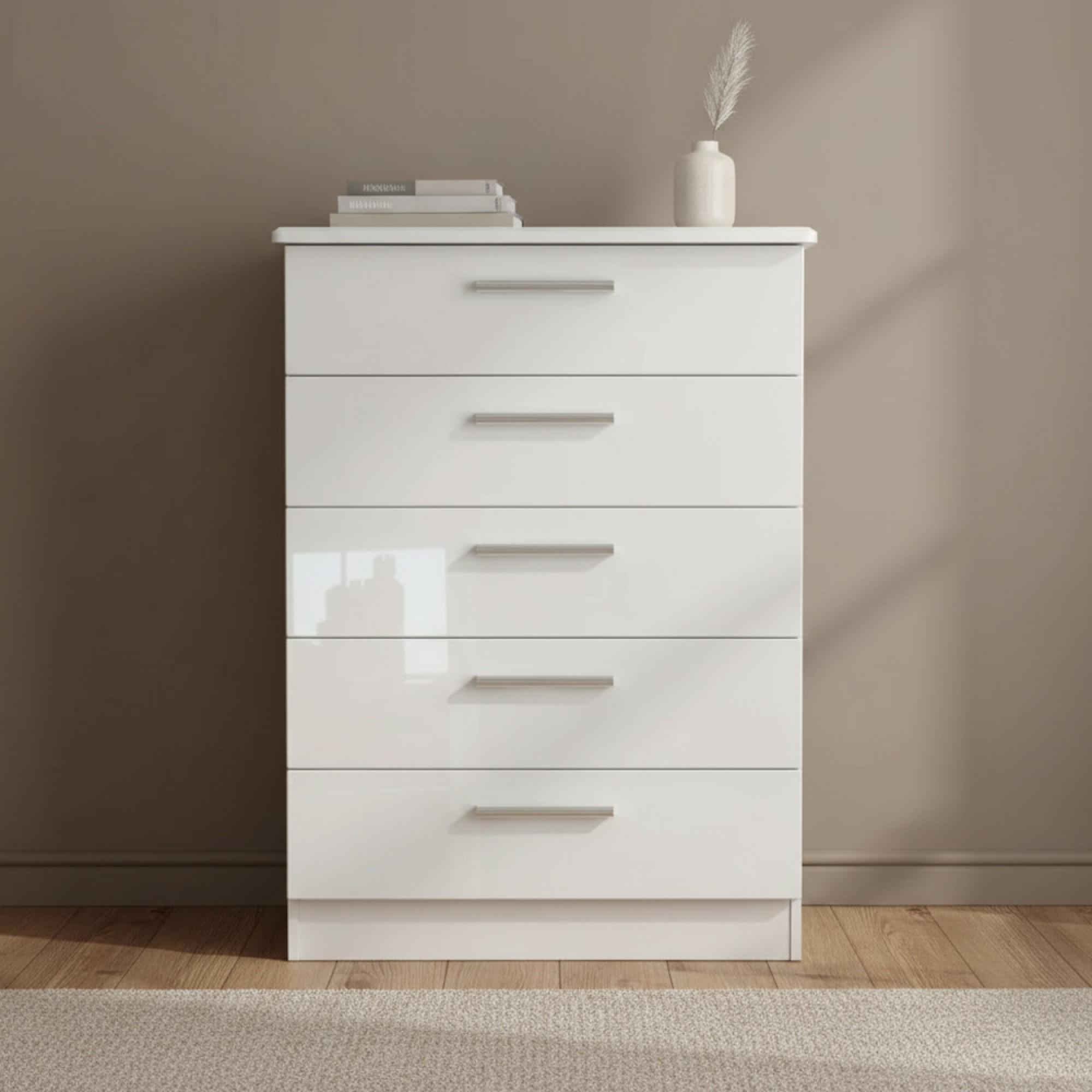 Knightsbridge Chest - 5 Drawer - White Gloss