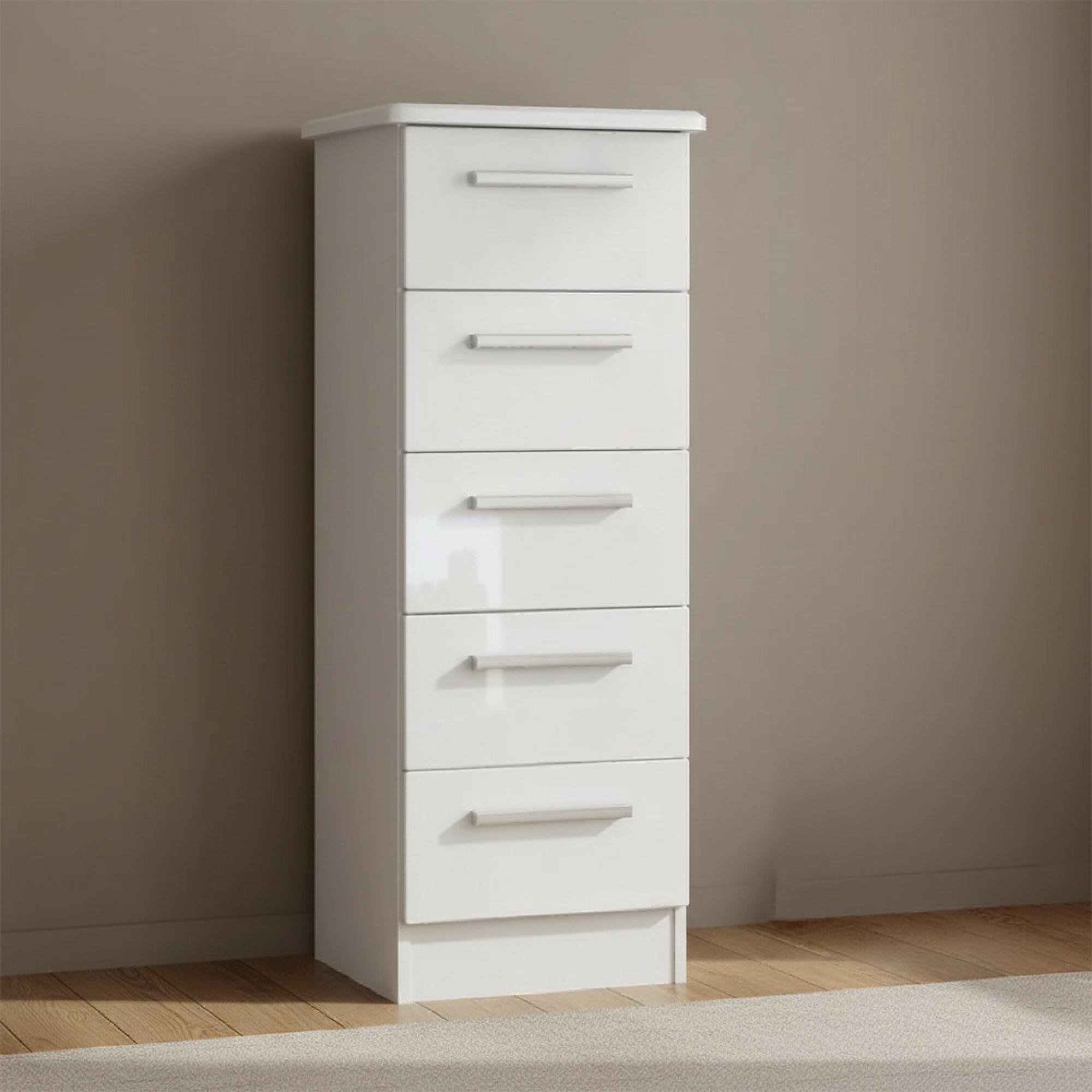 Knightsbridge Chest - Narrow - 5 Drawer - White Gloss