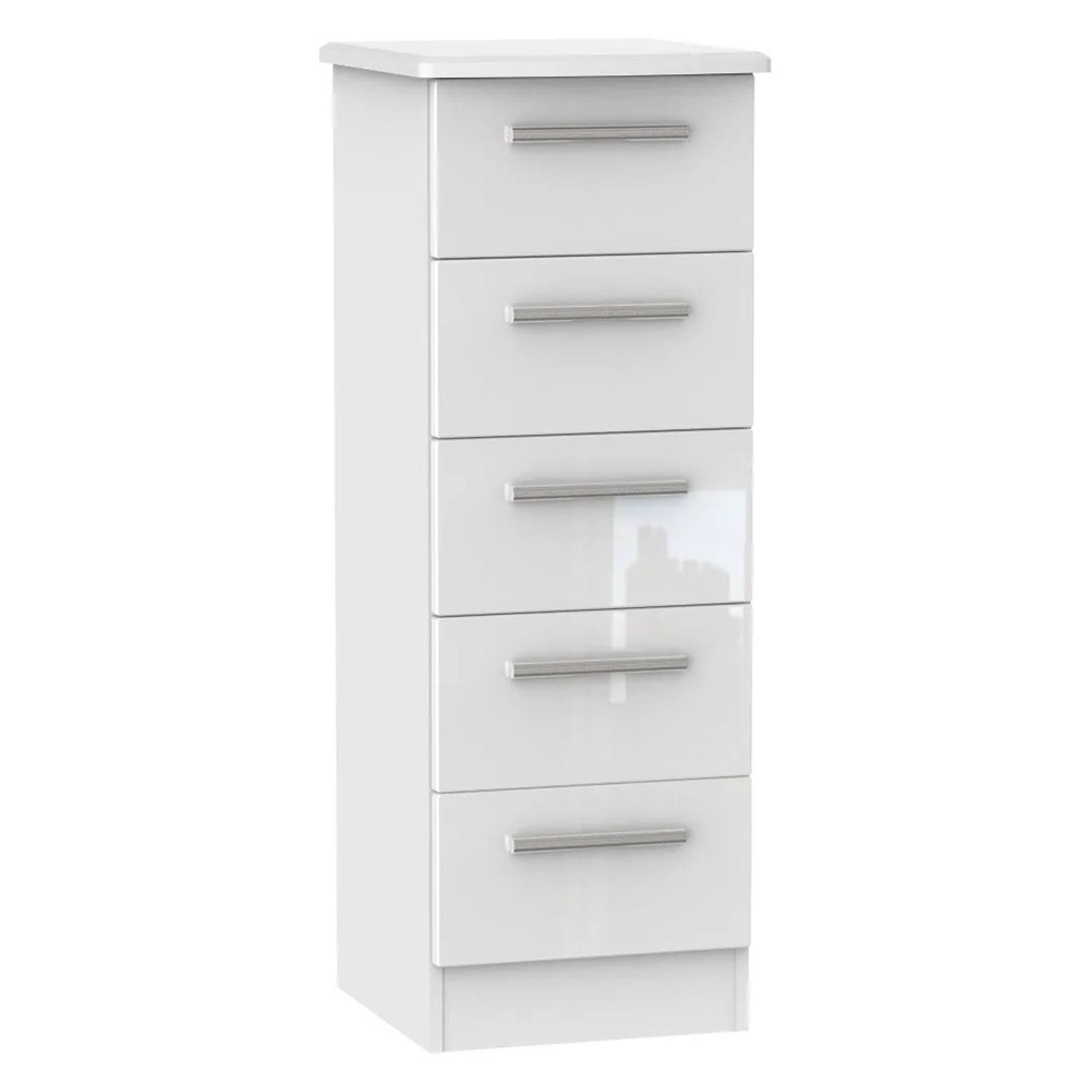 Knightsbridge Chest - Narrow - 5 Drawer - White Gloss