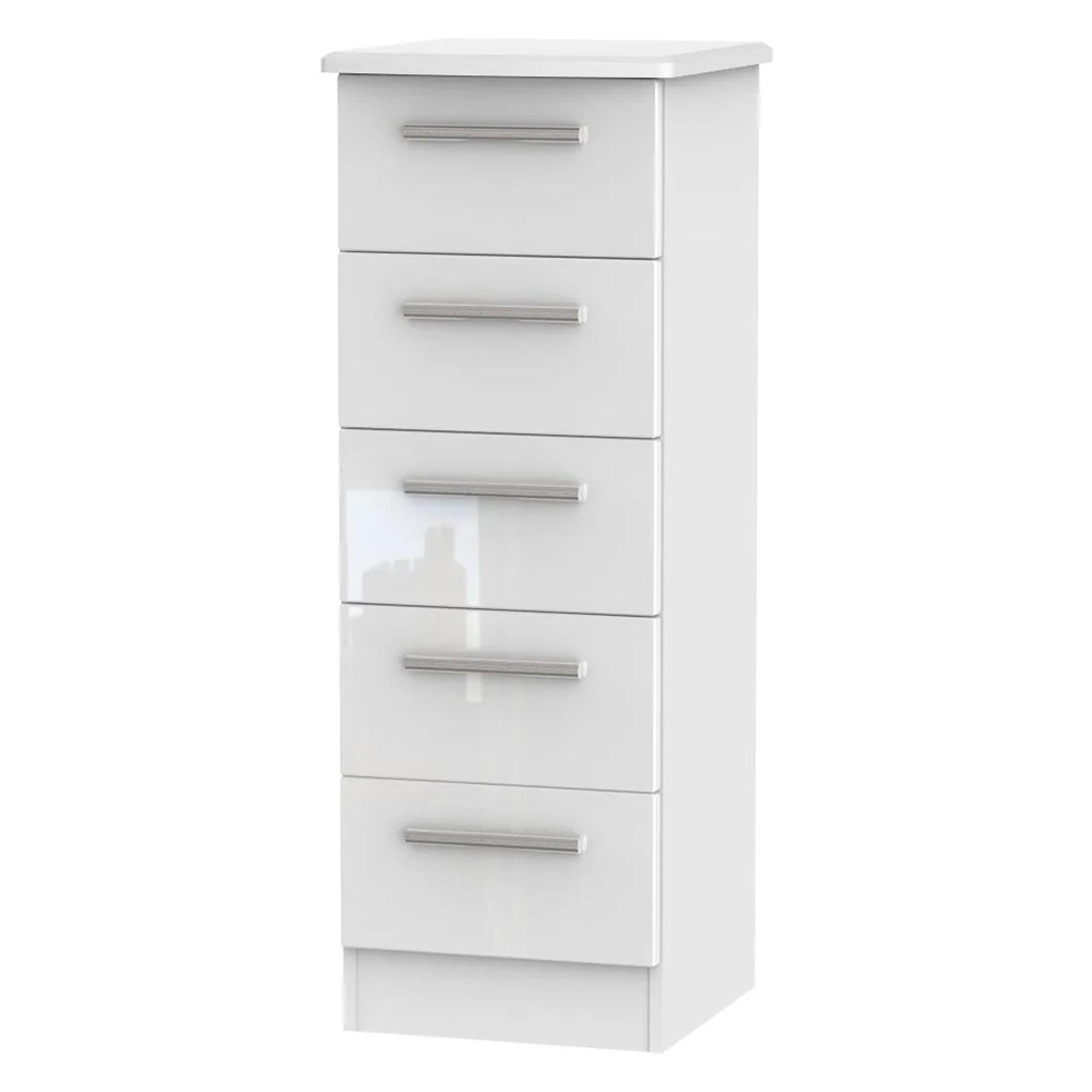 Knightsbridge Chest - Narrow - 5 Drawer - White Gloss
