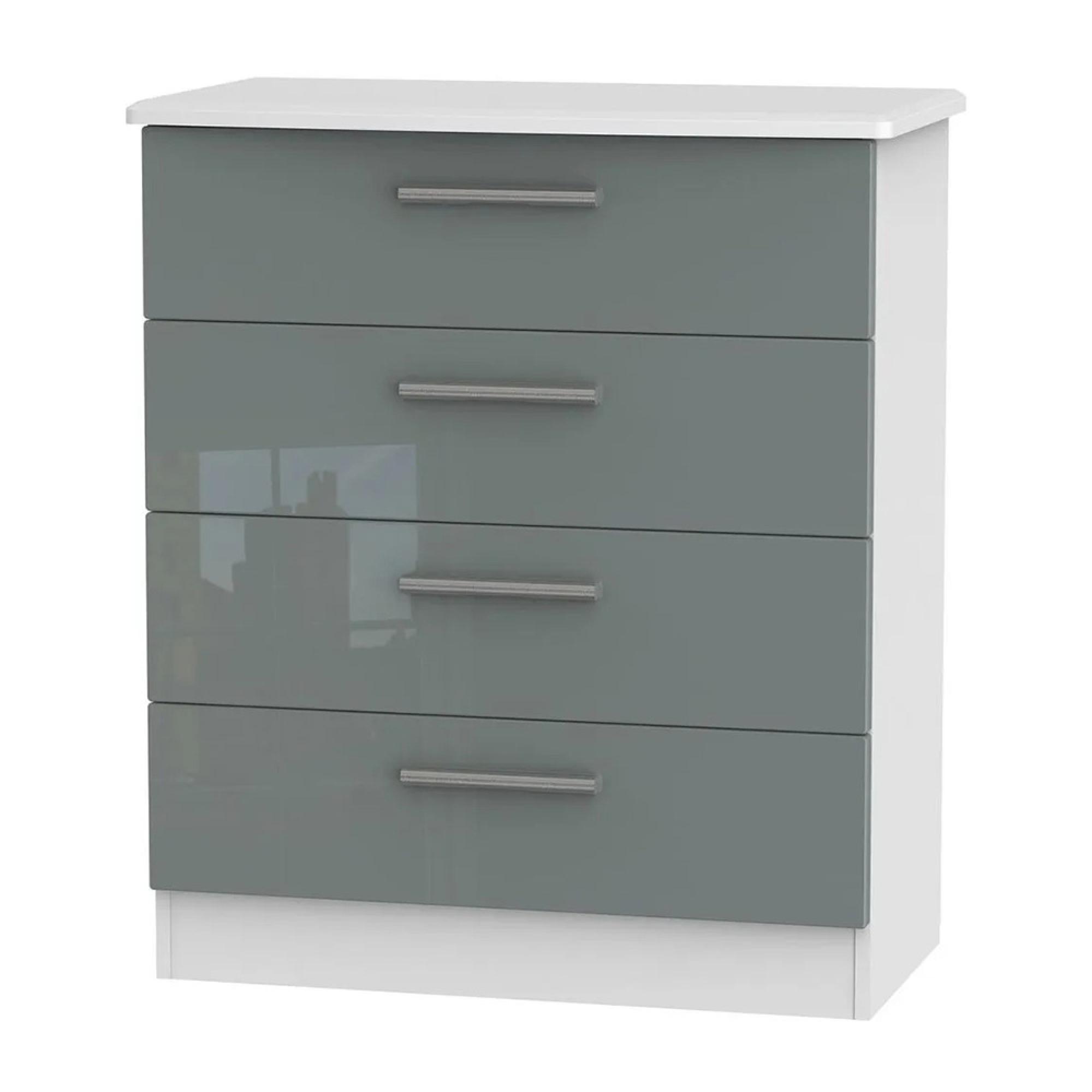 Knightsbridge Chest - 4 Drawer - Grey Gloss and White