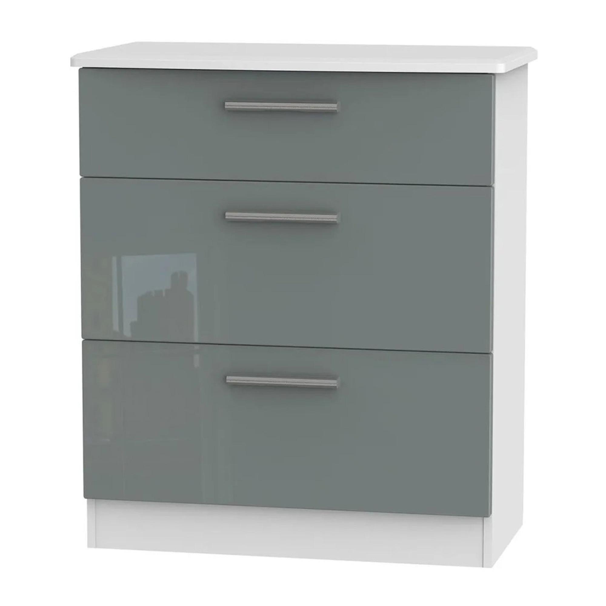 Knightsbridge Chest - Deep - 3 Drawer - Grey Gloss and White