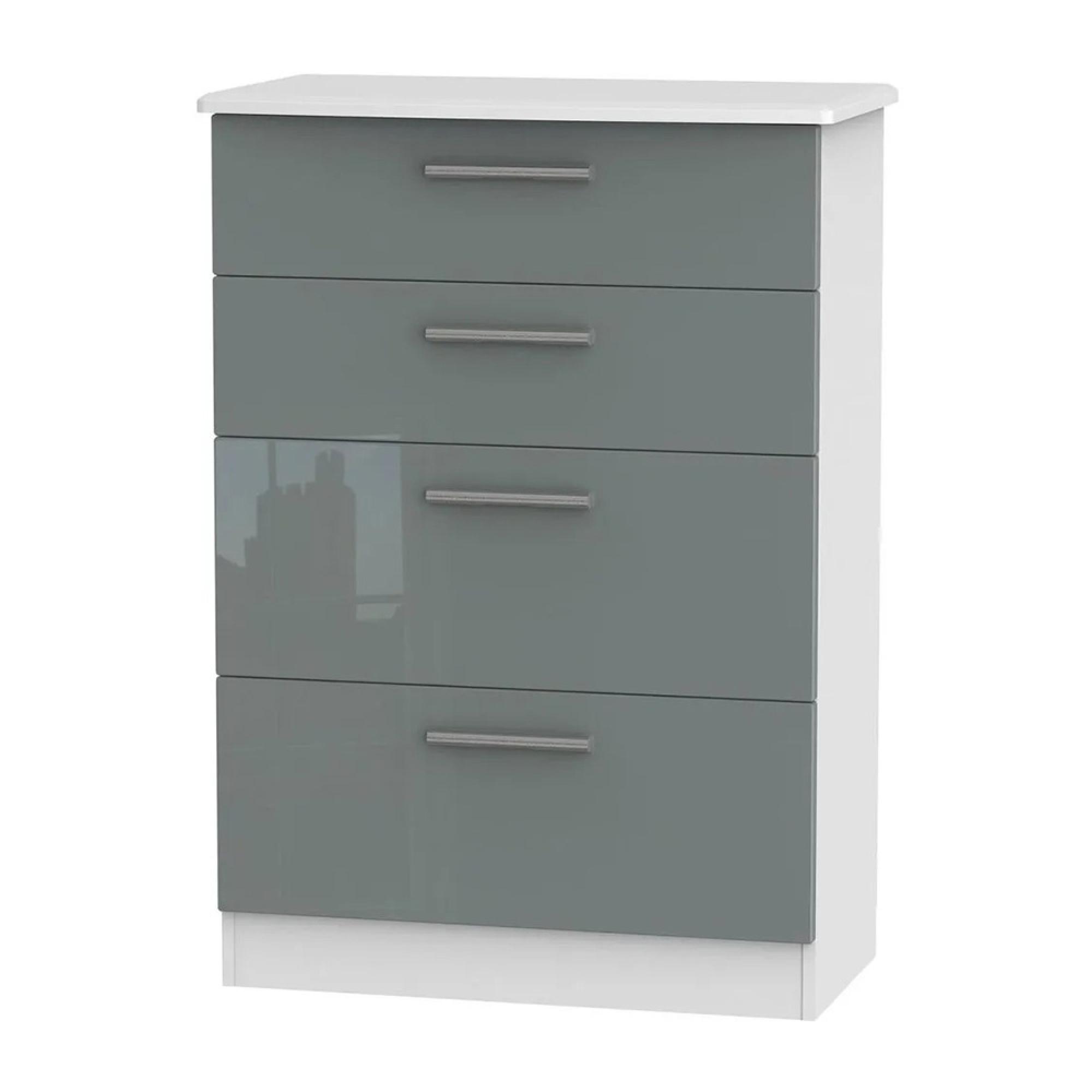 Knightsbridge Chest - Deep - 4 Drawer - Grey Gloss and White