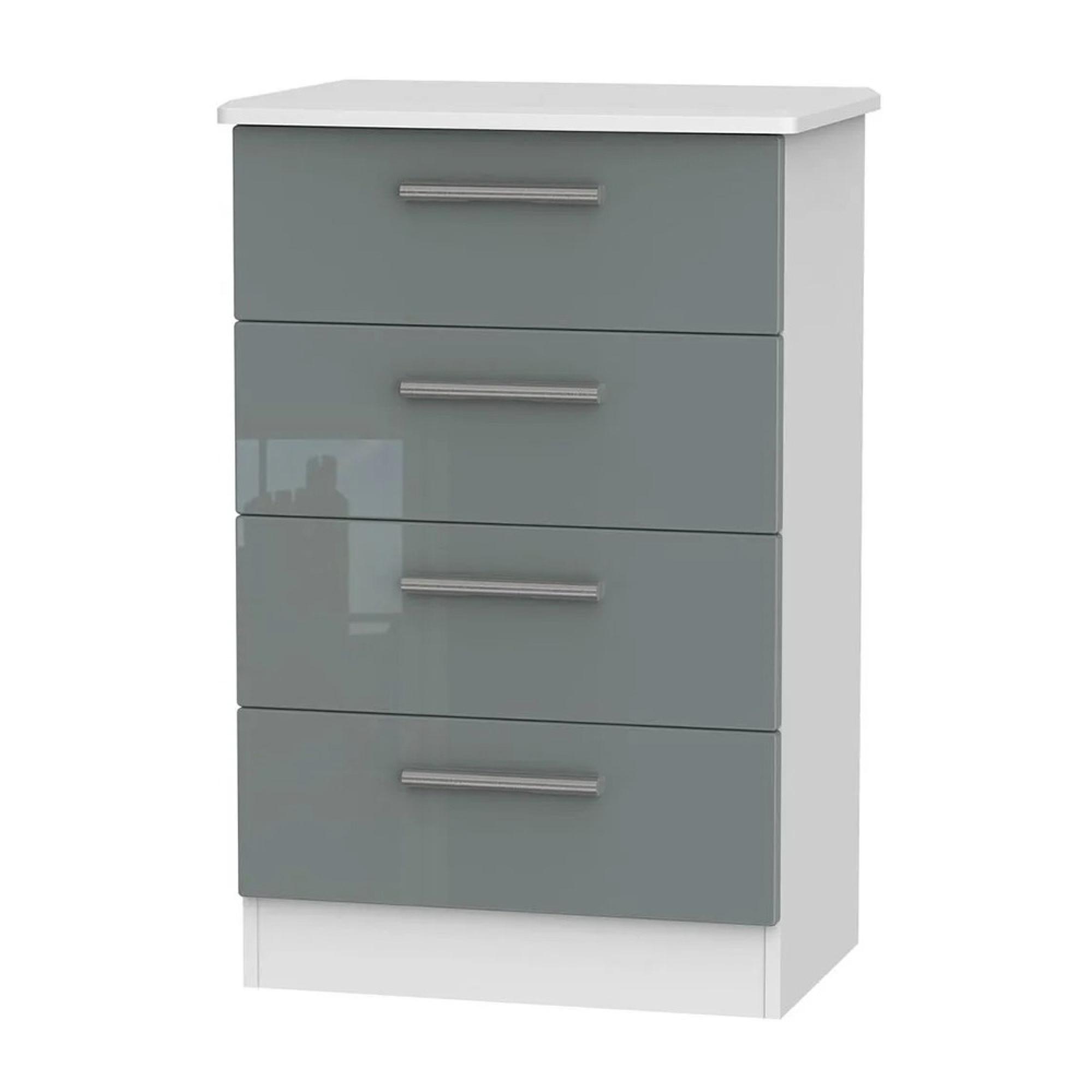 Knightsbridge Chest - Midi - 4 Drawer - Grey Gloss and White