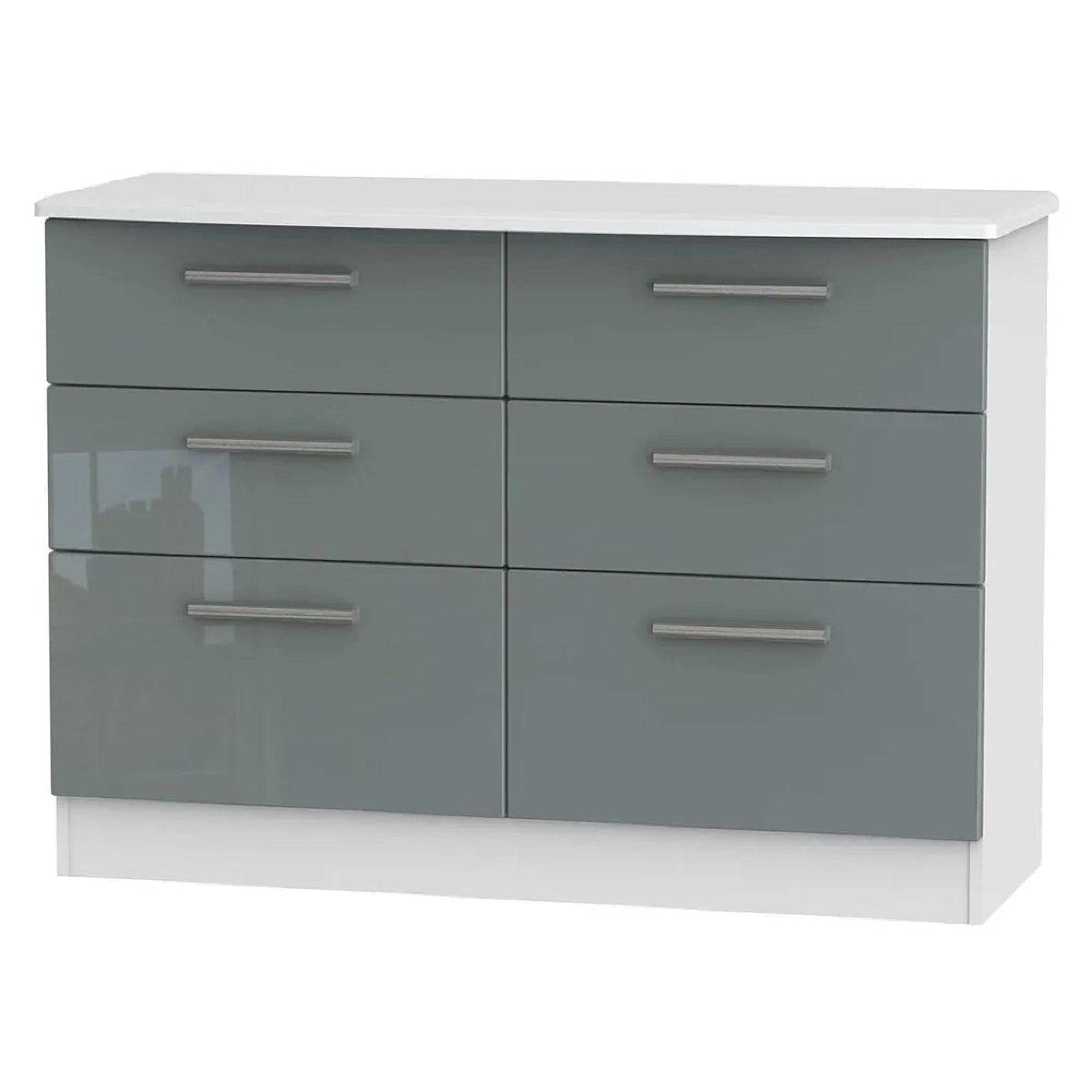 Knightsbridge Chest - Midi - 6 Drawer - Grey Gloss and White